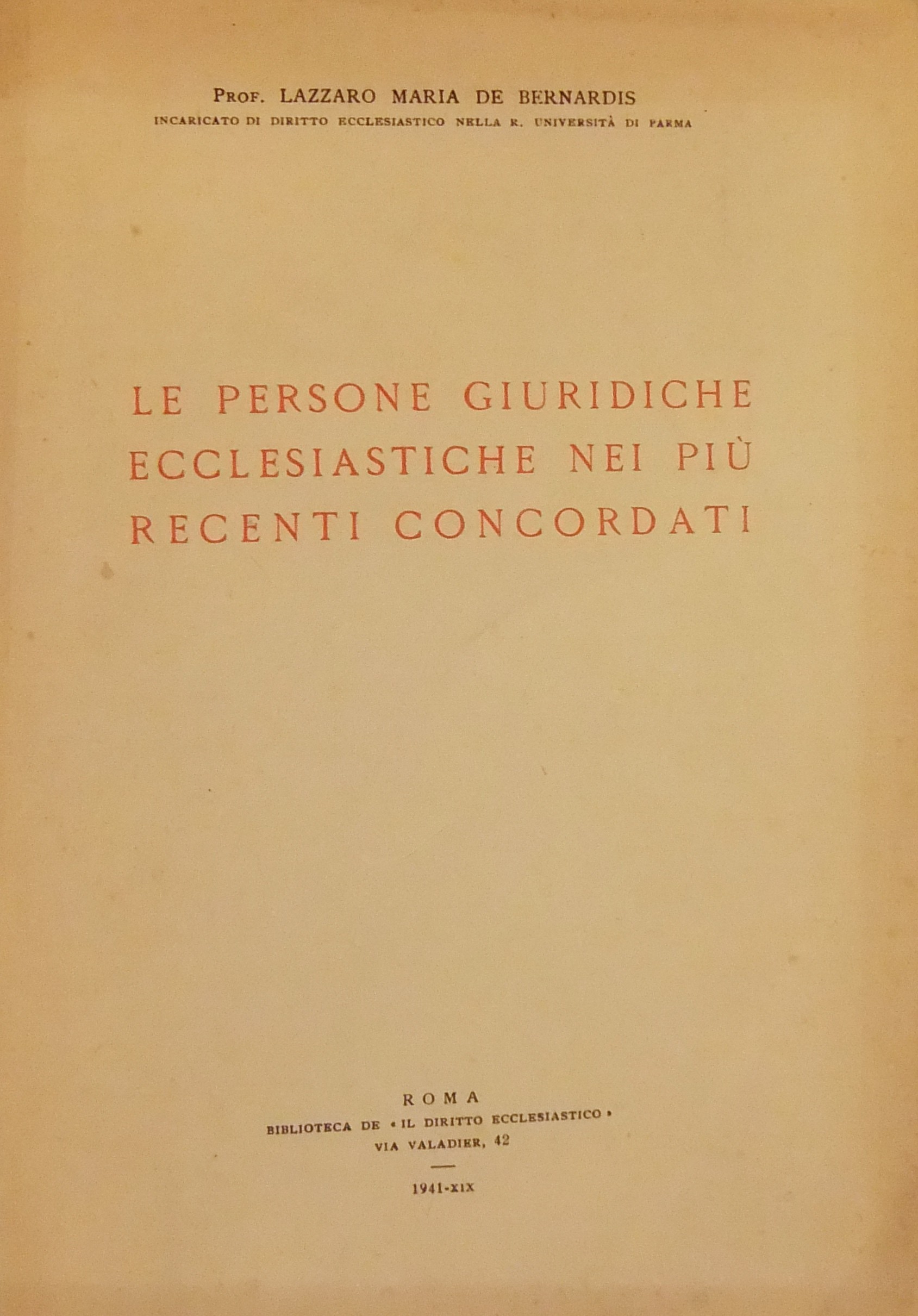 Le persone giuridiche ecclesiastiche nei più recenti concordati