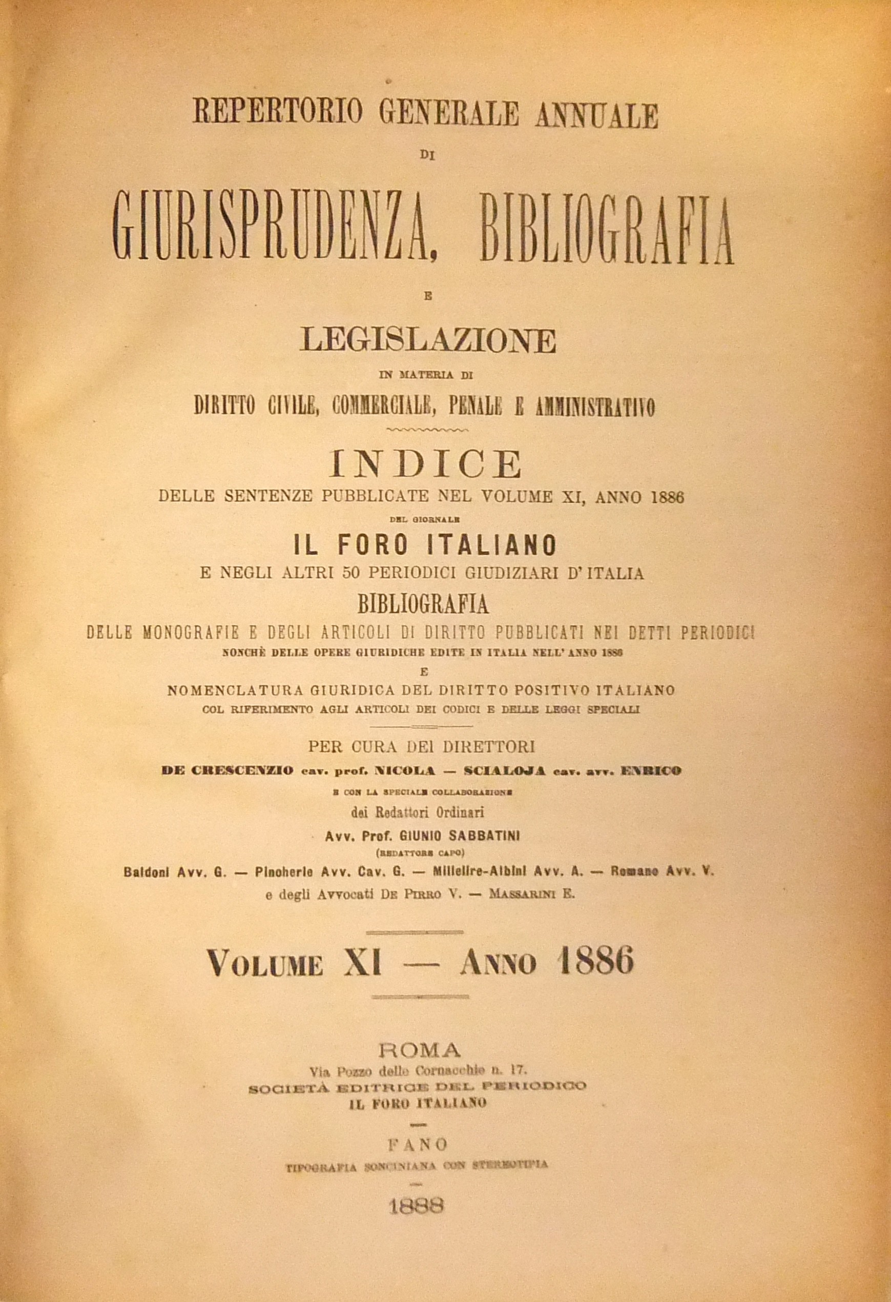 Repertorio Generale Annuale del Foro Italiano. Vol. XI - Anno 1886