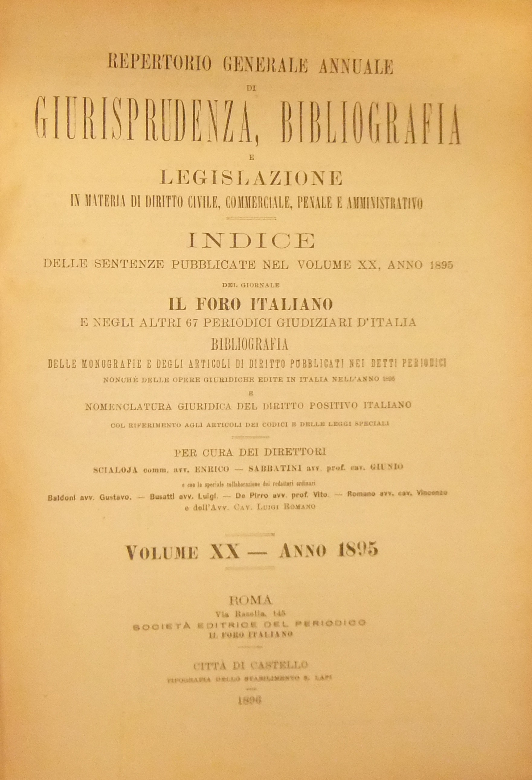 Repertorio Generale Annuale del Foro Italiano. Vol. XX - Anno 1895