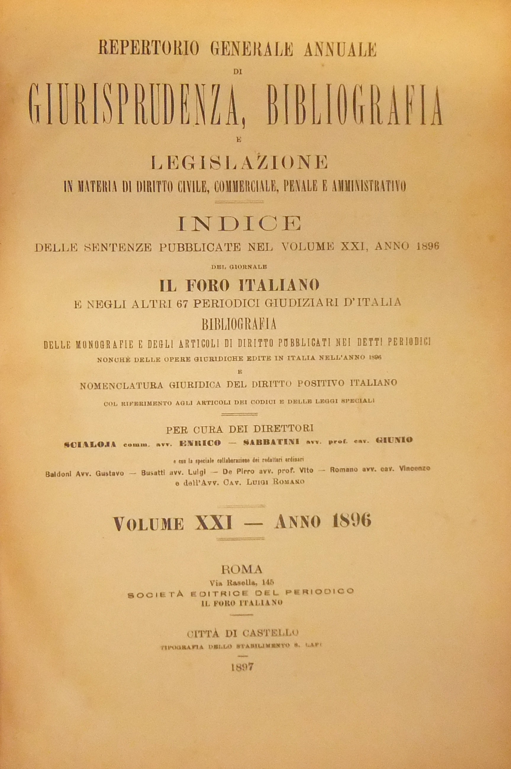 Repertorio Generale Annuale del Foro Italiano. Vol. XXI - Anno 1896