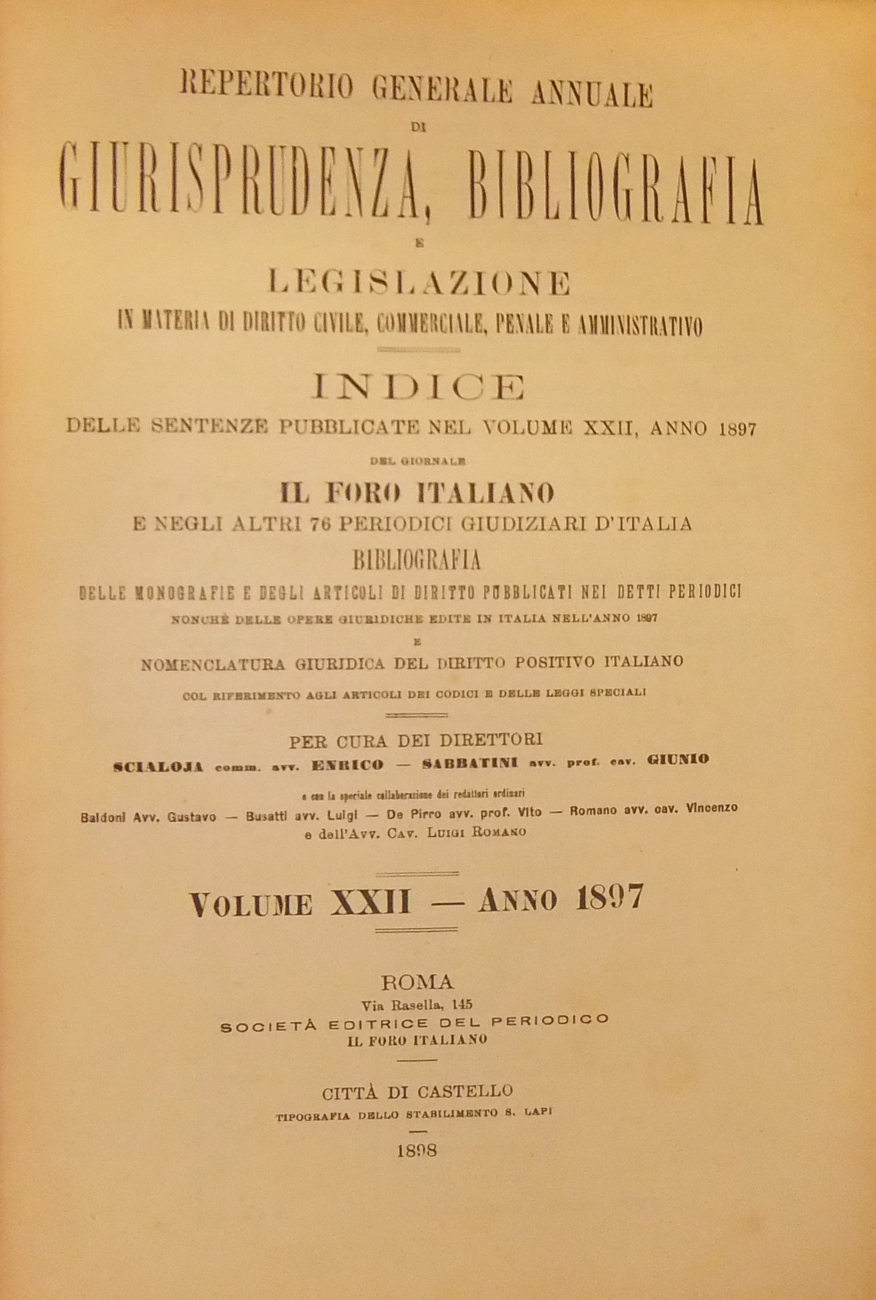 Repertorio Generale Annuale del Foro Italiano. Vol. XXII - Anno 1897