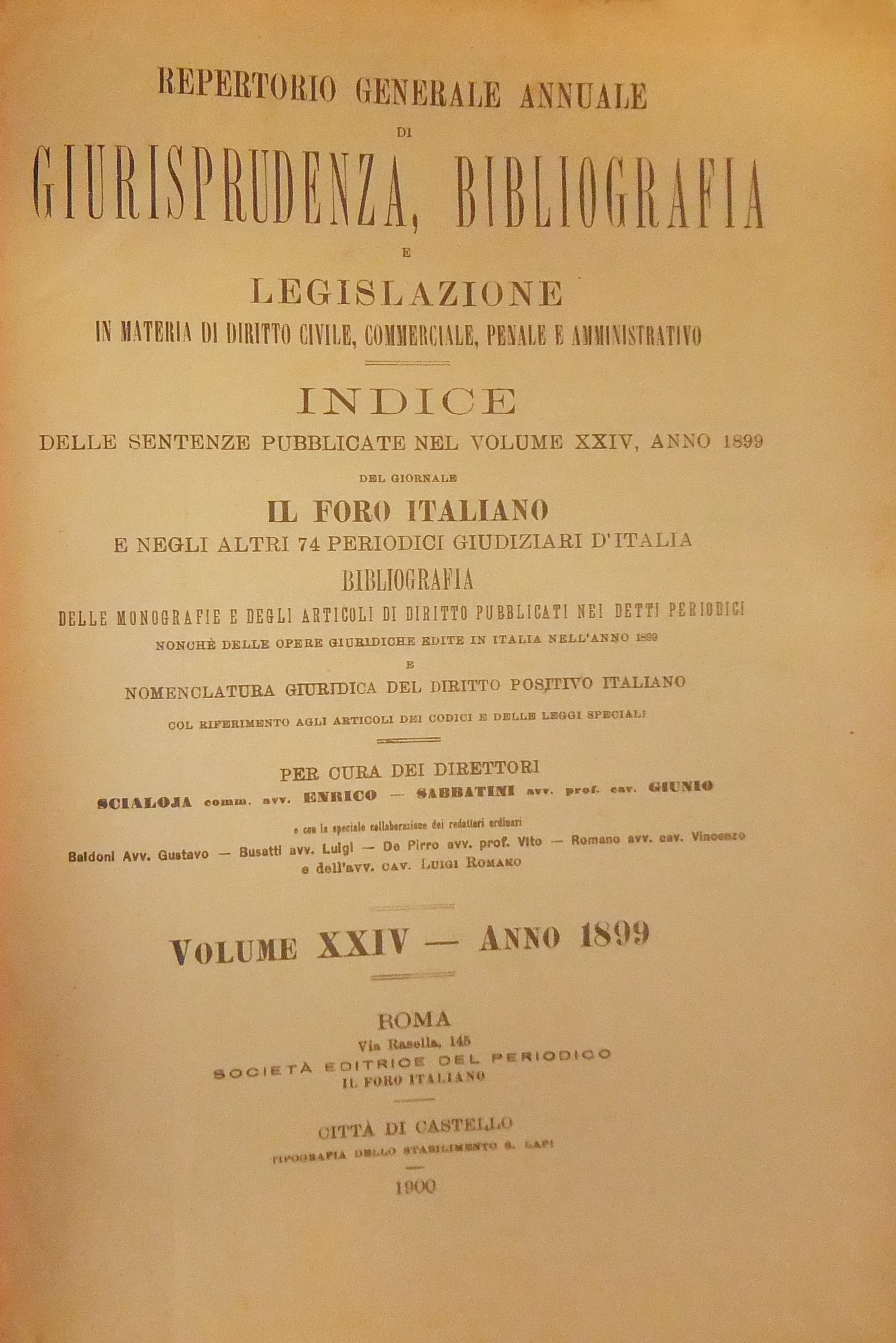 Repertorio Generale Annuale del Foro Italiano. Vol. XXIV - Anno 1899