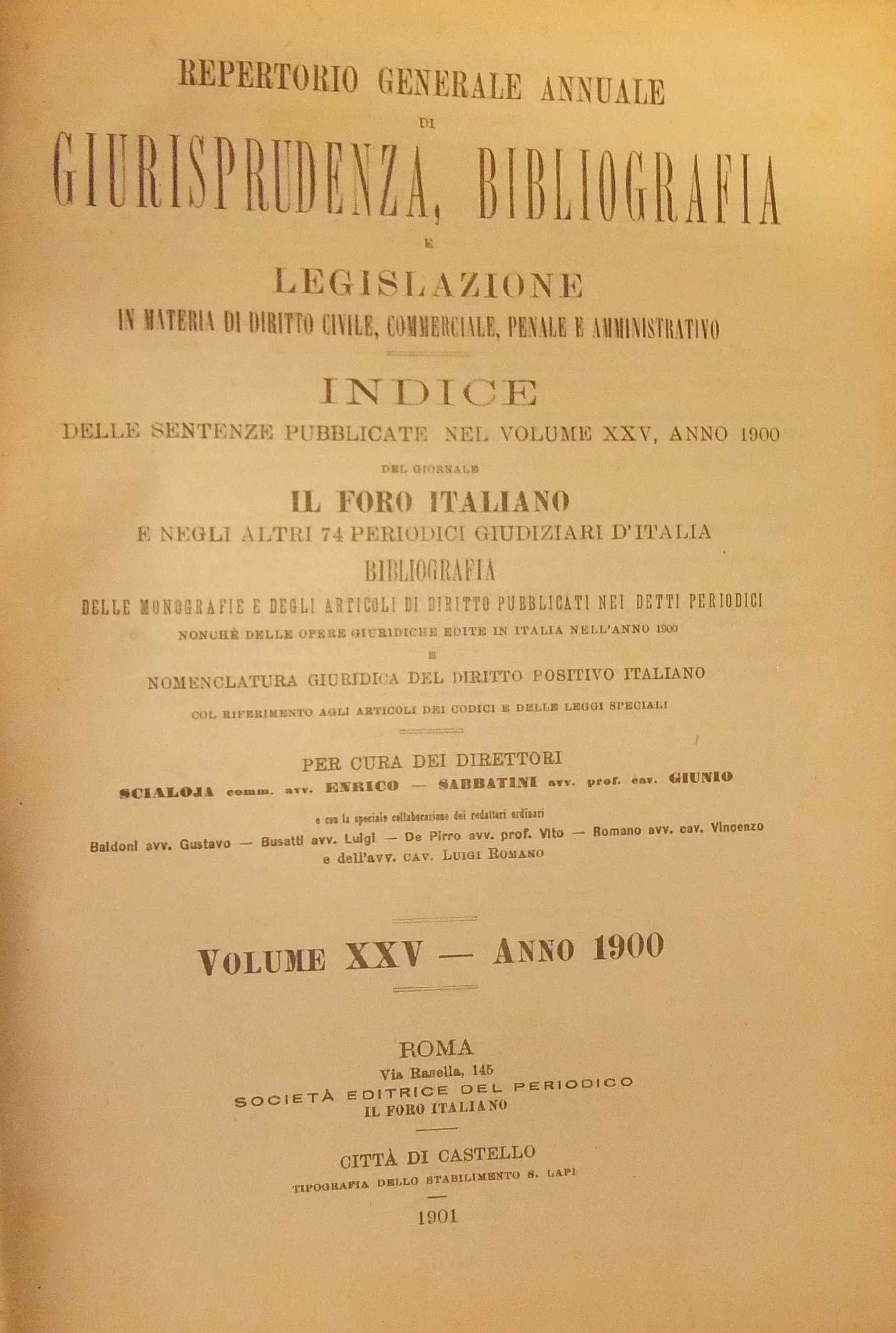 Repertorio Generale Annuale del Foro Italiano. Vol. XXV - Anno 1900