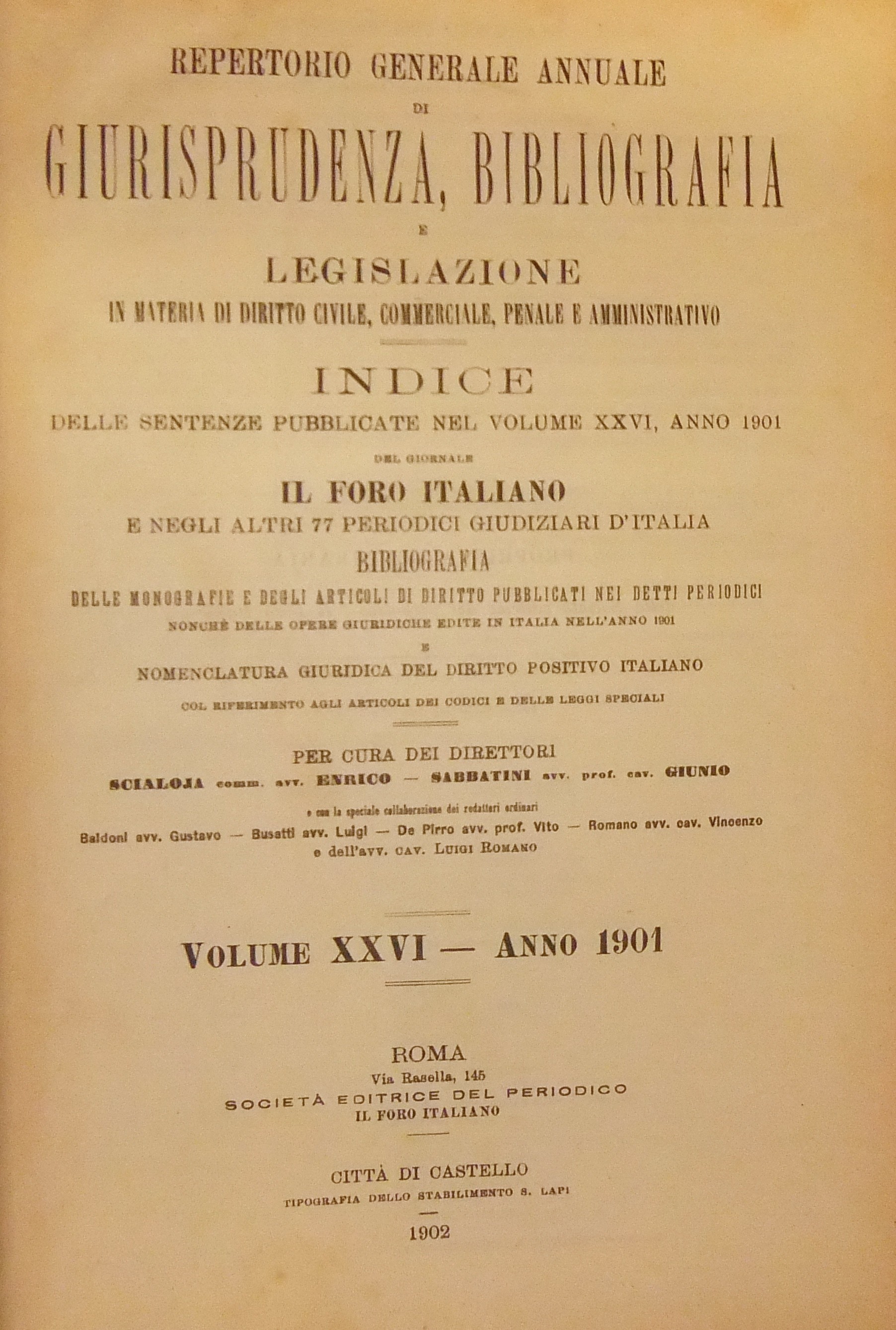 Repertorio Generale Annuale del Foro Italiano. Vol. XXVI - Anno 1901