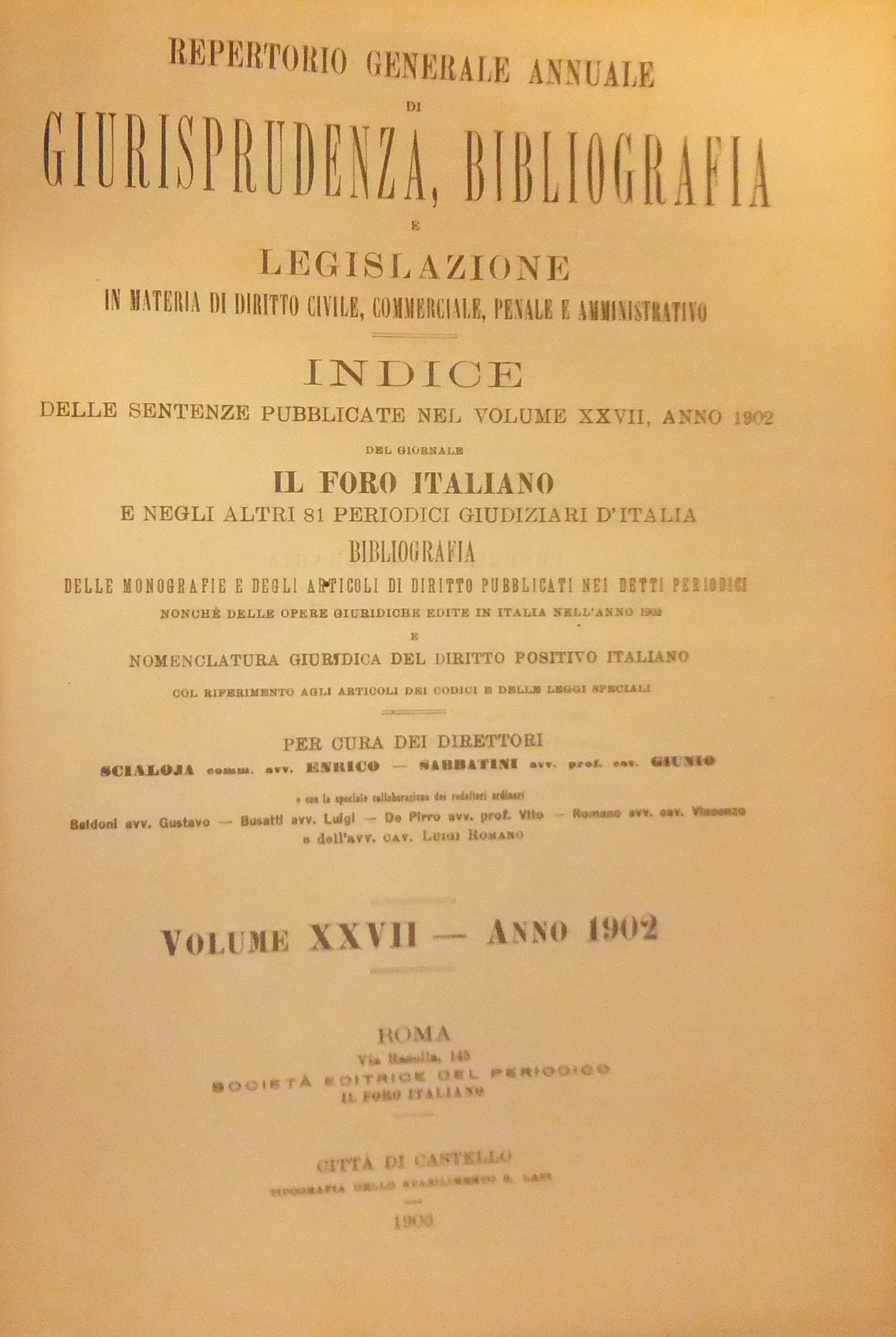 Repertorio Generale Annuale del Foro Italiano. Vol. XXVII - Anno 1902
