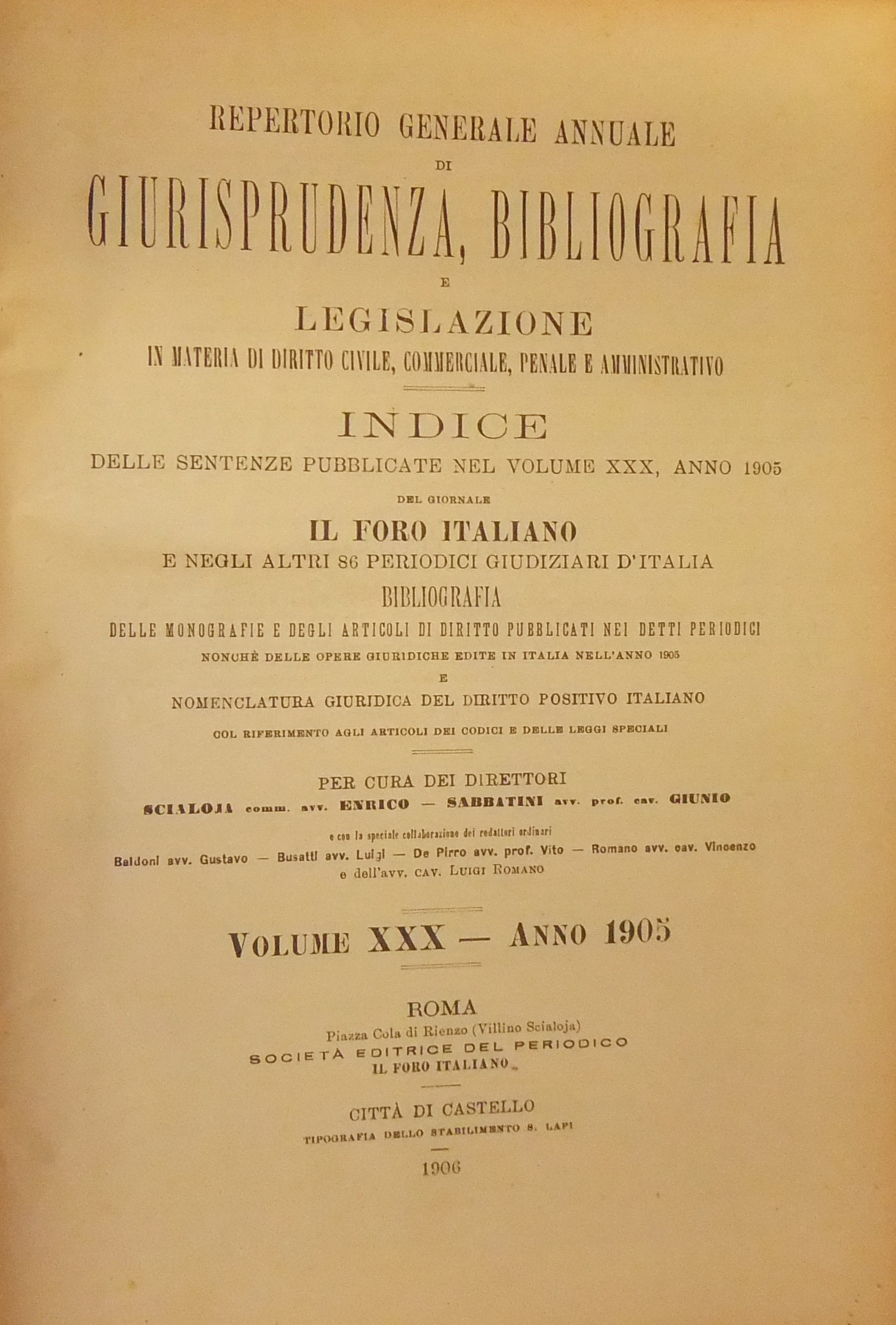 Repertorio Generale Annuale del Foro Italiano. Vol. XXX - Anno 1905
