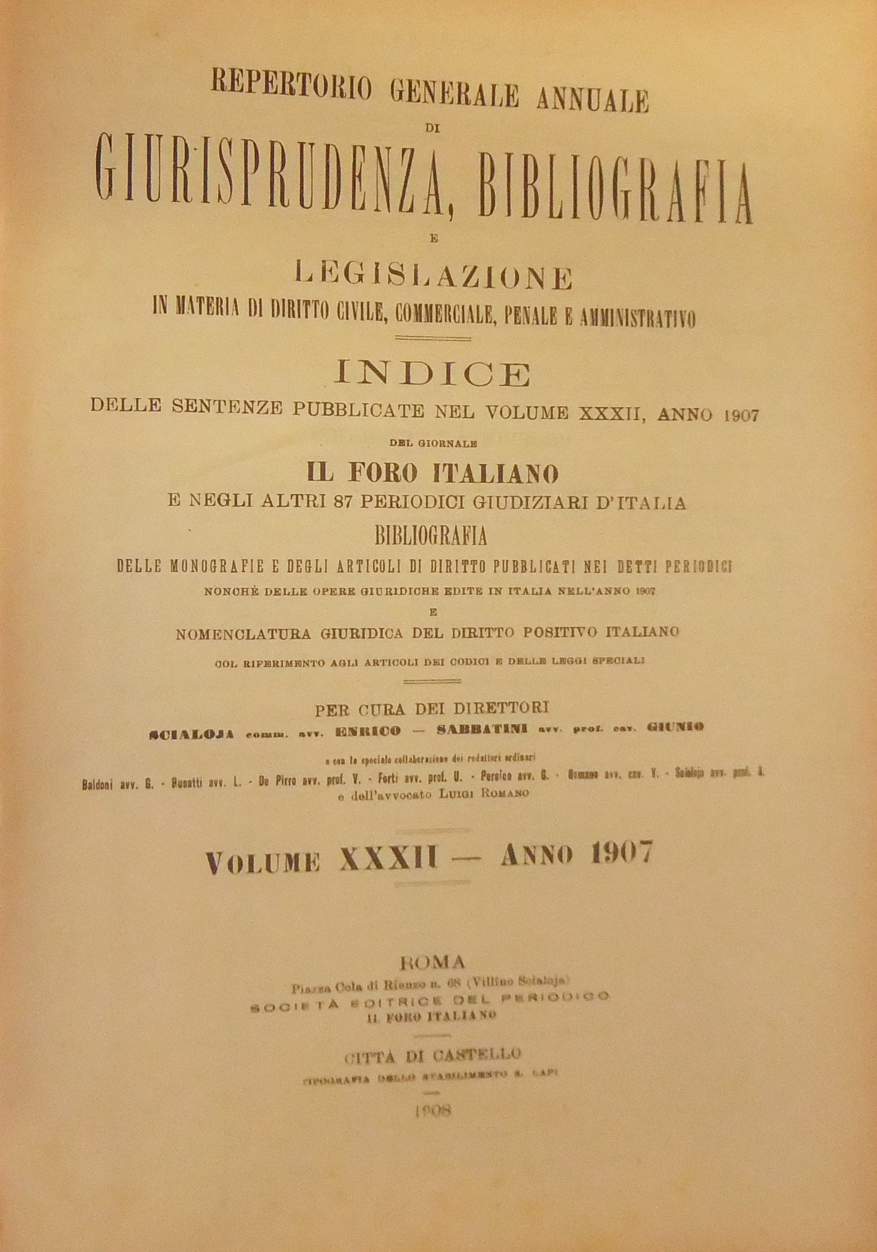 Repertorio Generale Annuale del Foro Italiano. Vol. XXXII - Anno 1907