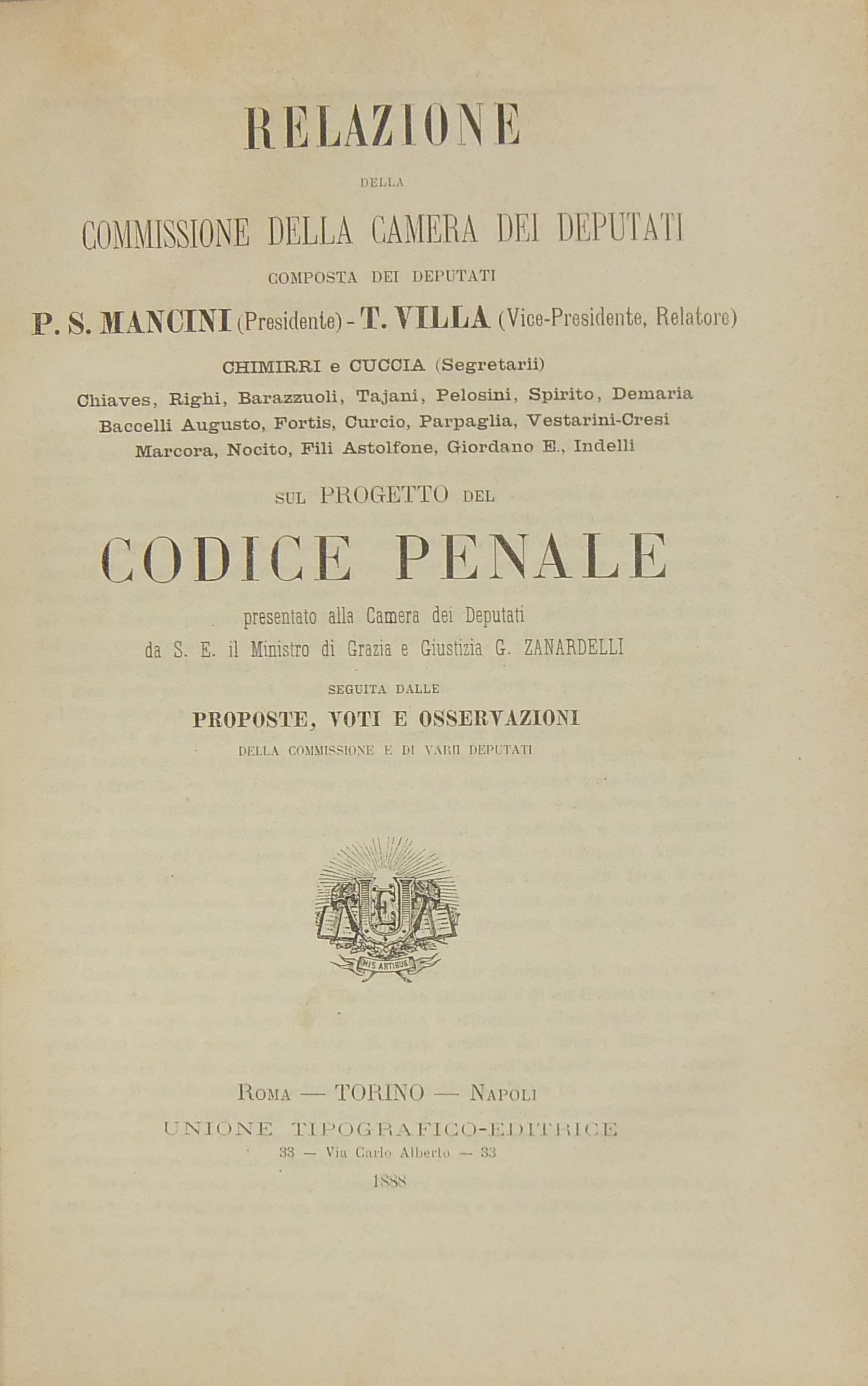 Relazione della Commissione della Camera dei Deputati sul progetto del Codice Penale