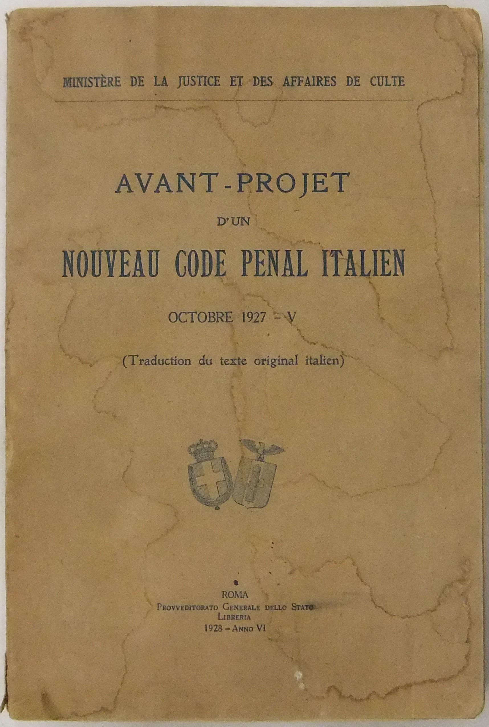 Avant-projet d'un nouveau code penal italien. Octo