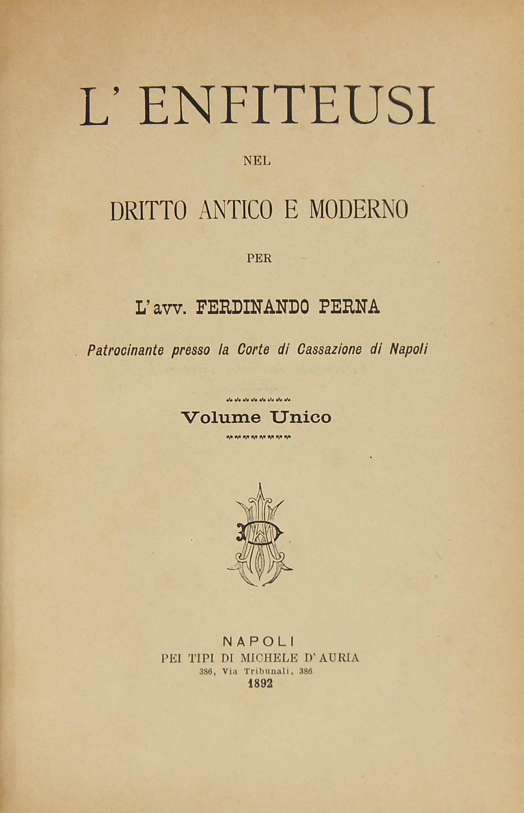 L'enfiteusi nel diritto antico e moderno