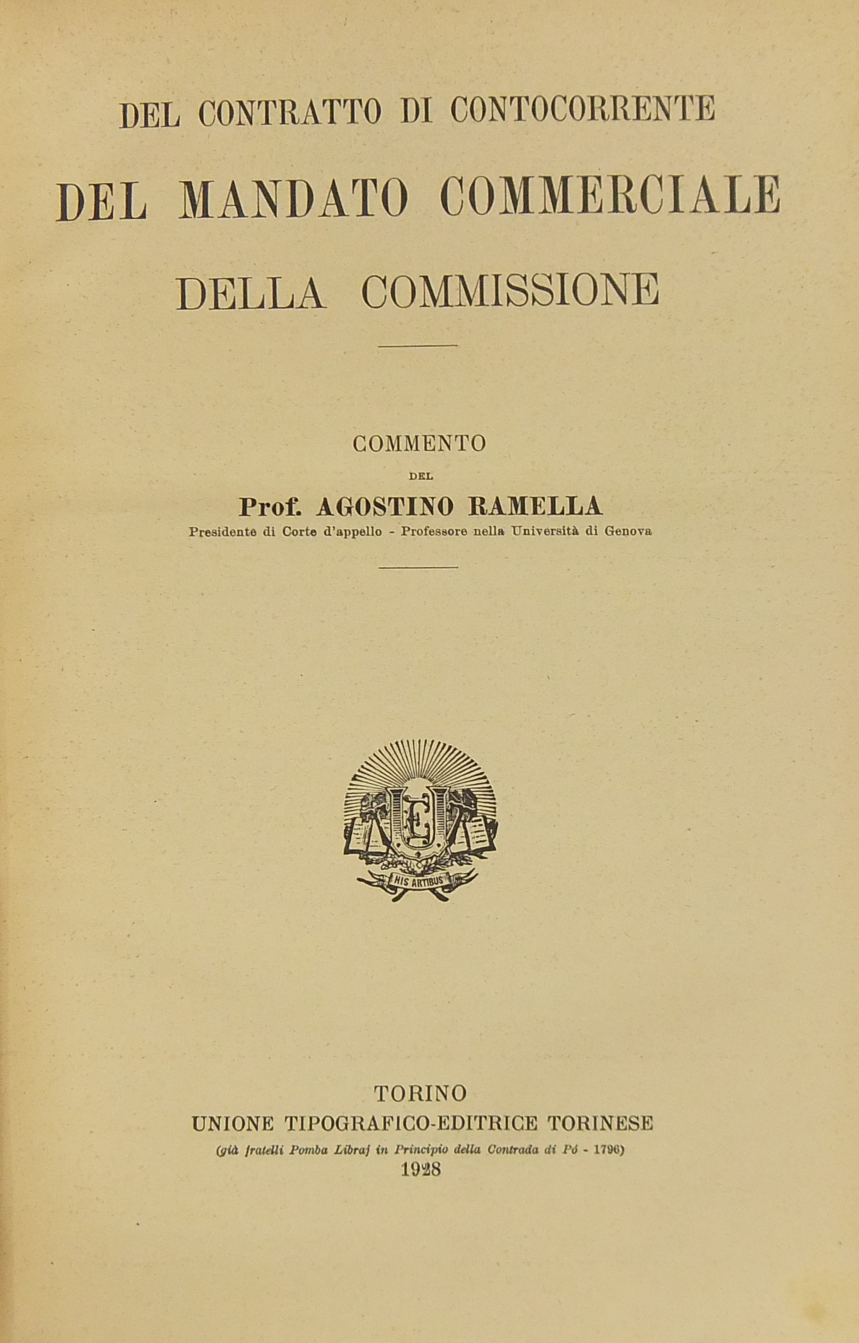 Del contratto di contocorrente. Del mandato commerciale.