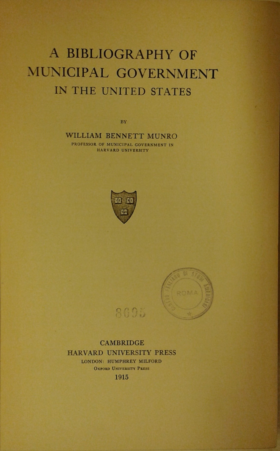 A bibliography of municipal government in the United States