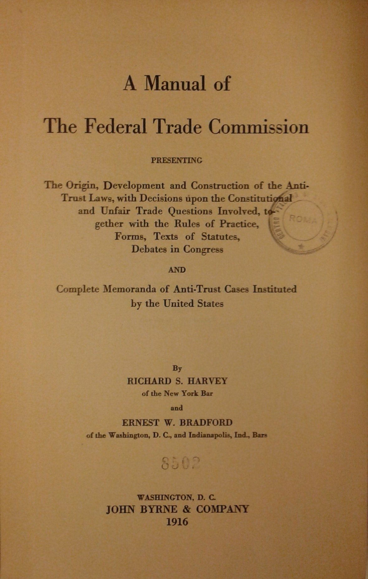 A manual of the Federal Trade Commission 