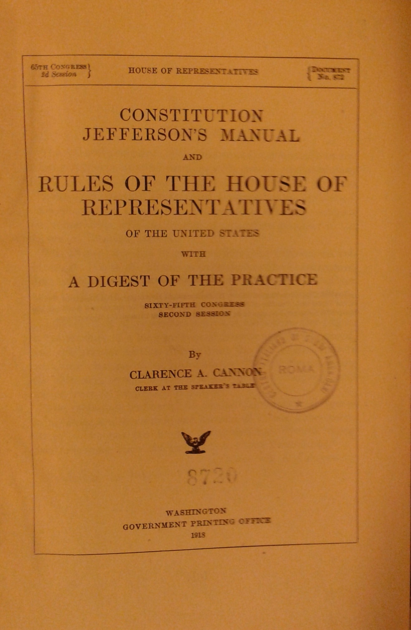 Constitution Jefferson's manual and Rules of the H
