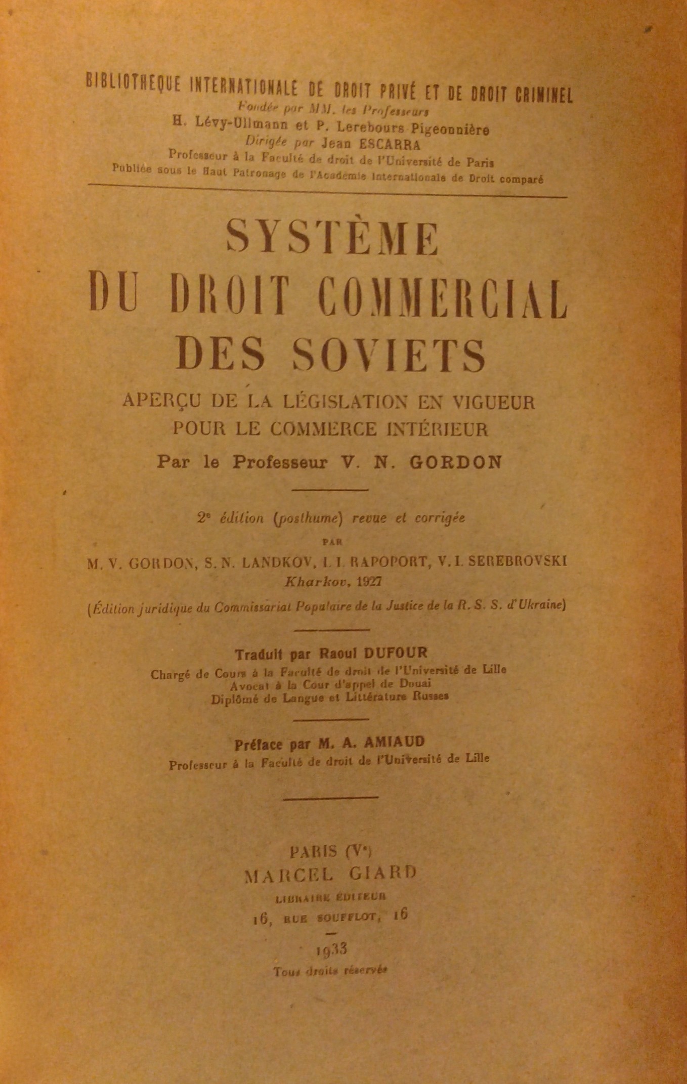 Système du Droit Commercial des Soviets 