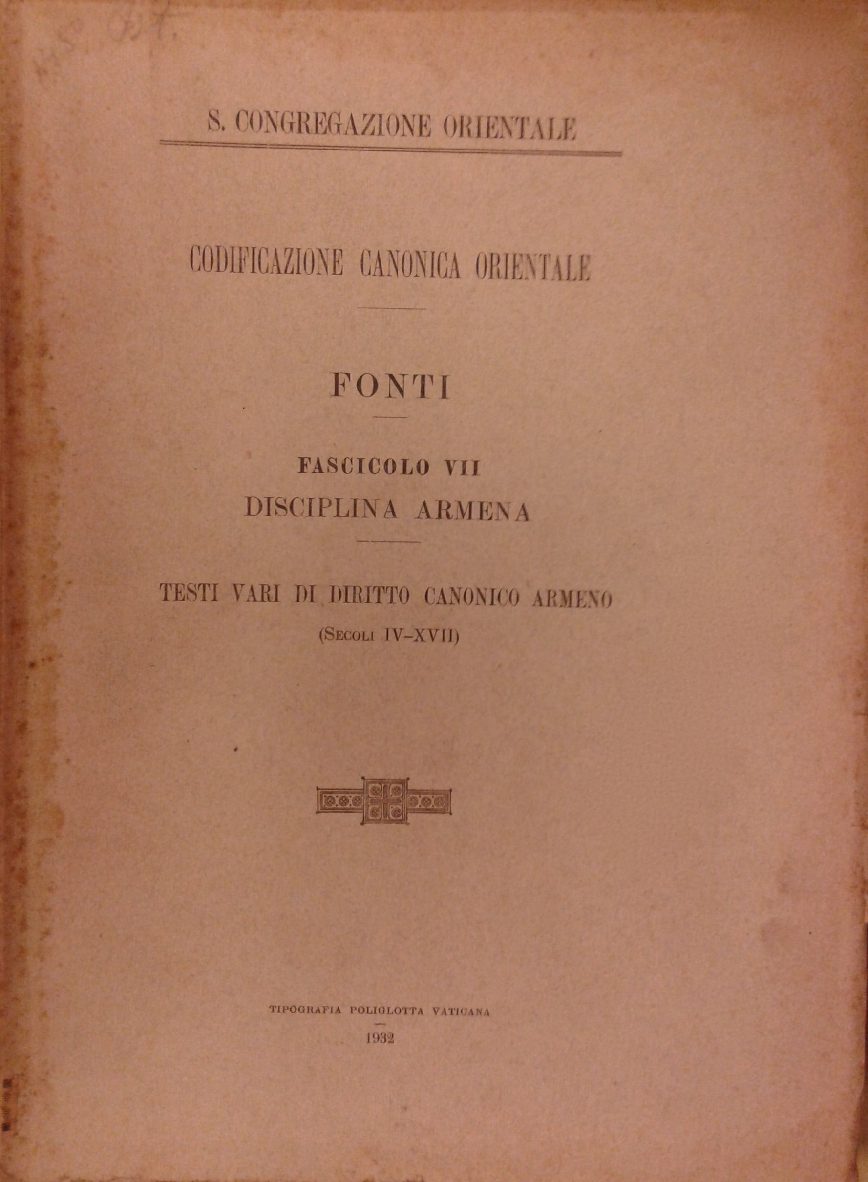 Codificazione canonica orientale. Fonti. 