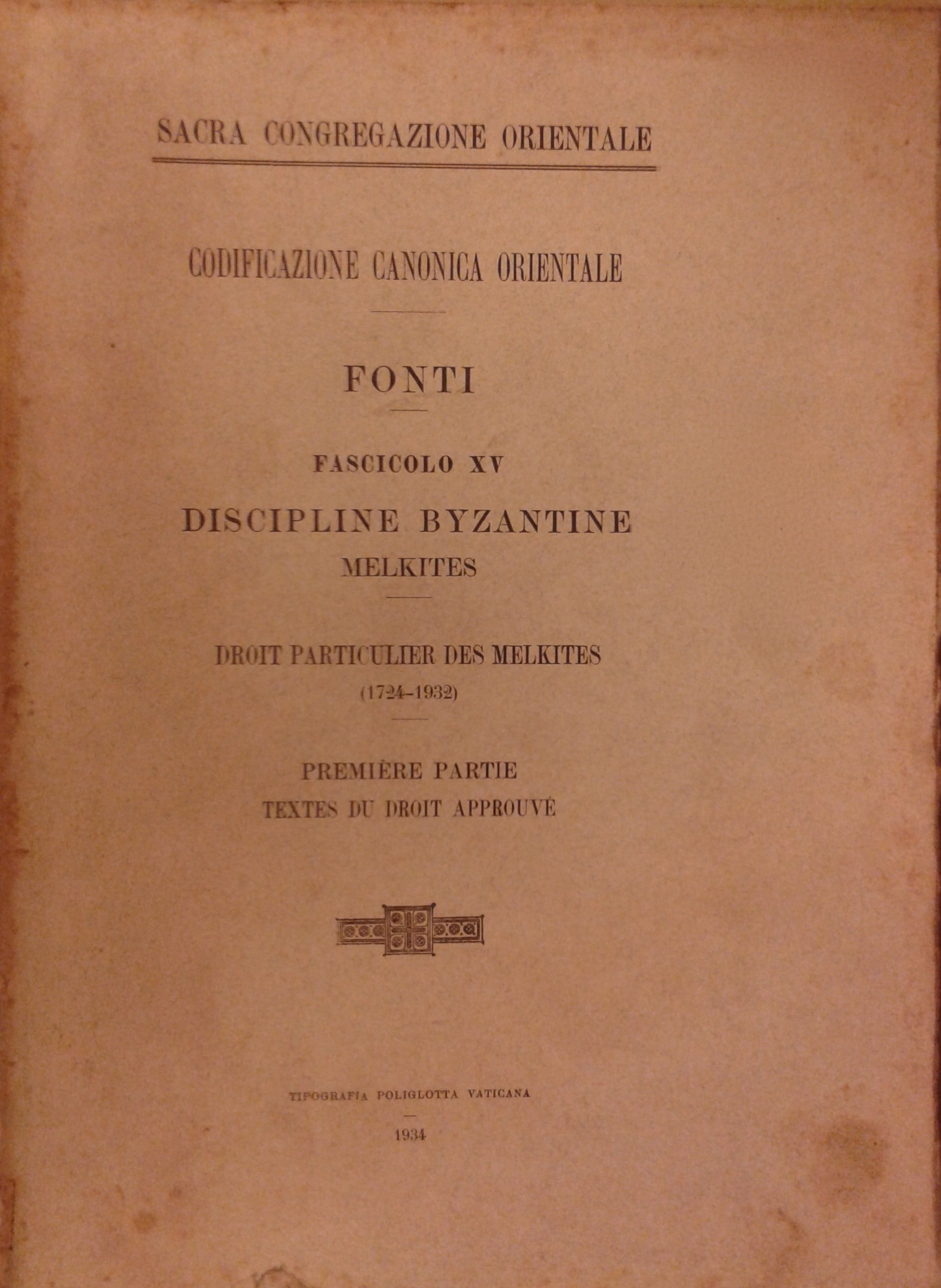 Codificazione canonica orientale. Fonti. 