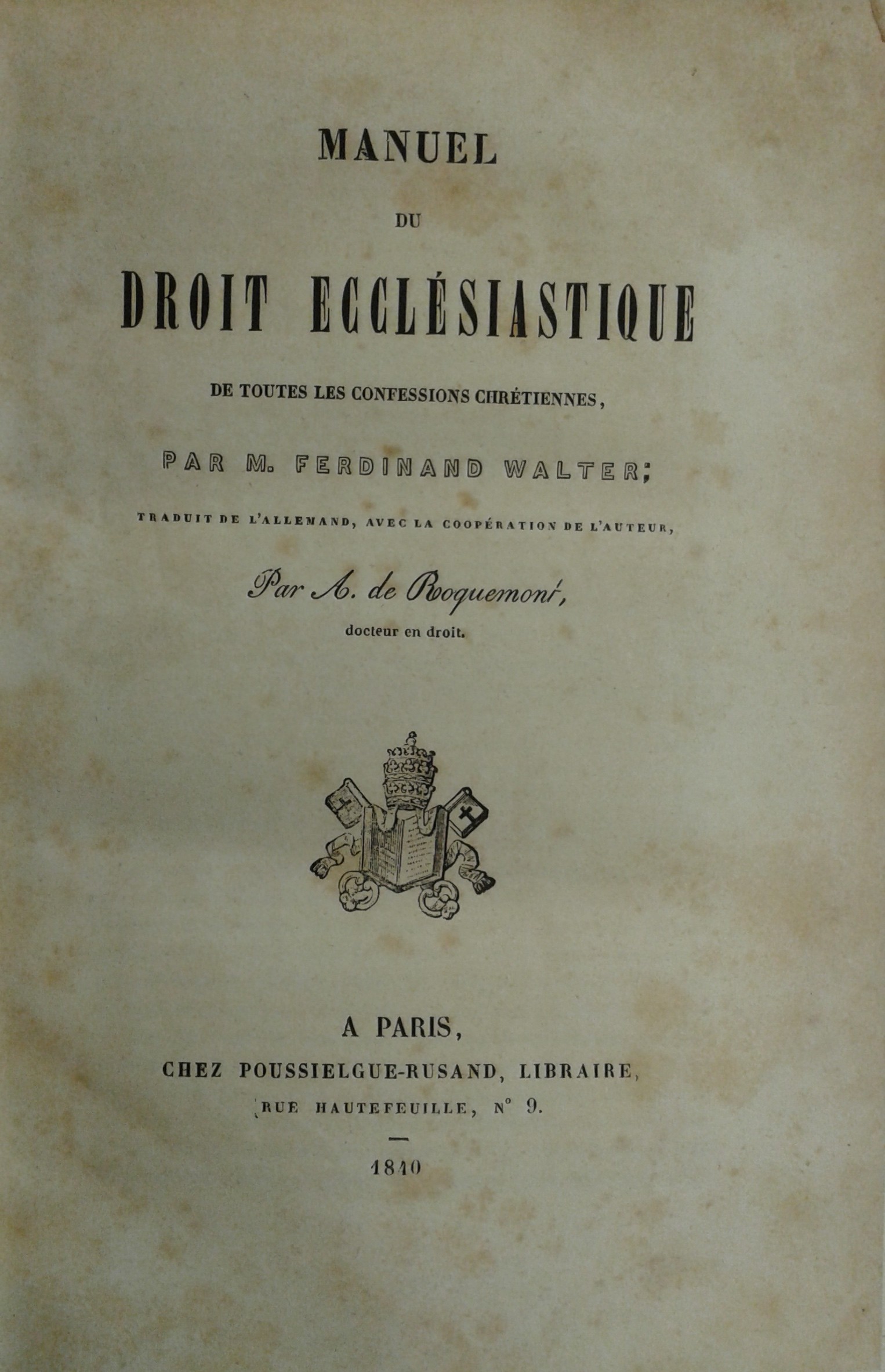 Manuel du droit ecclesiastique 