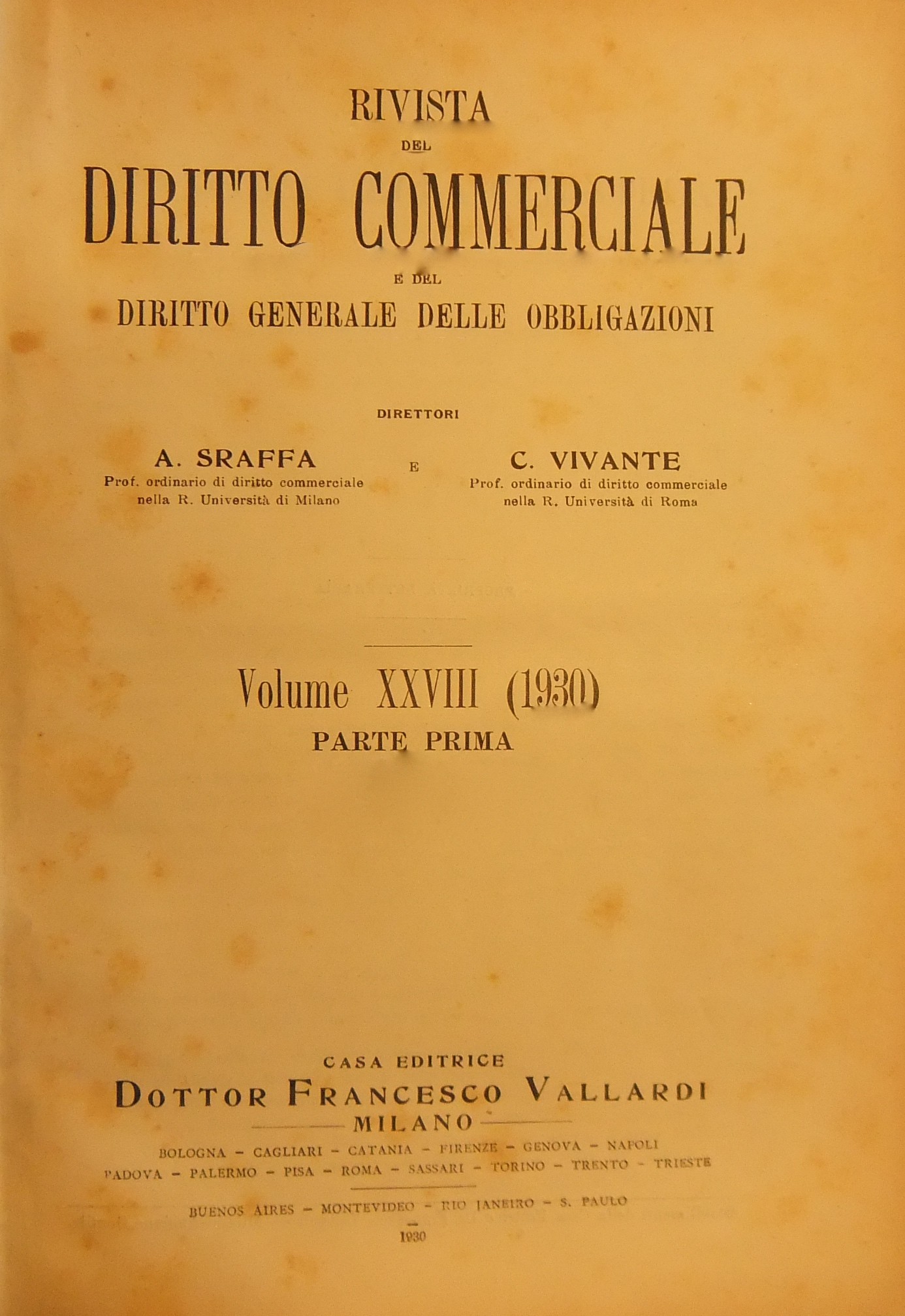 Rivista del Diritto Commerciale e del diritto generale delle obbligazioni.