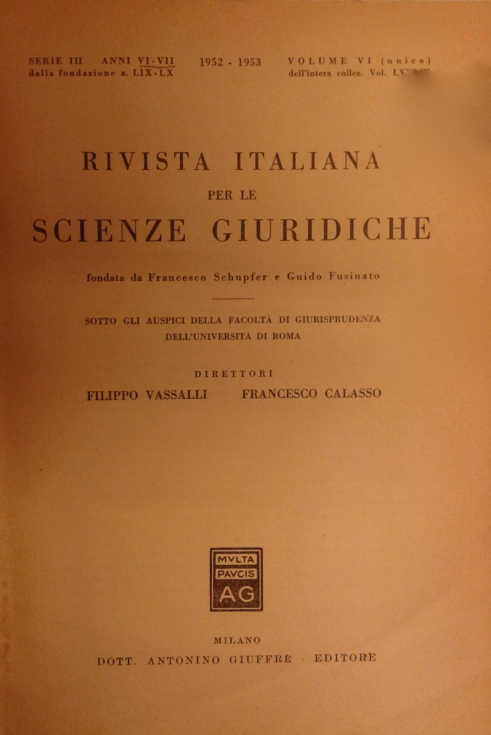 Rivista italiana per le scienze giuridiche.