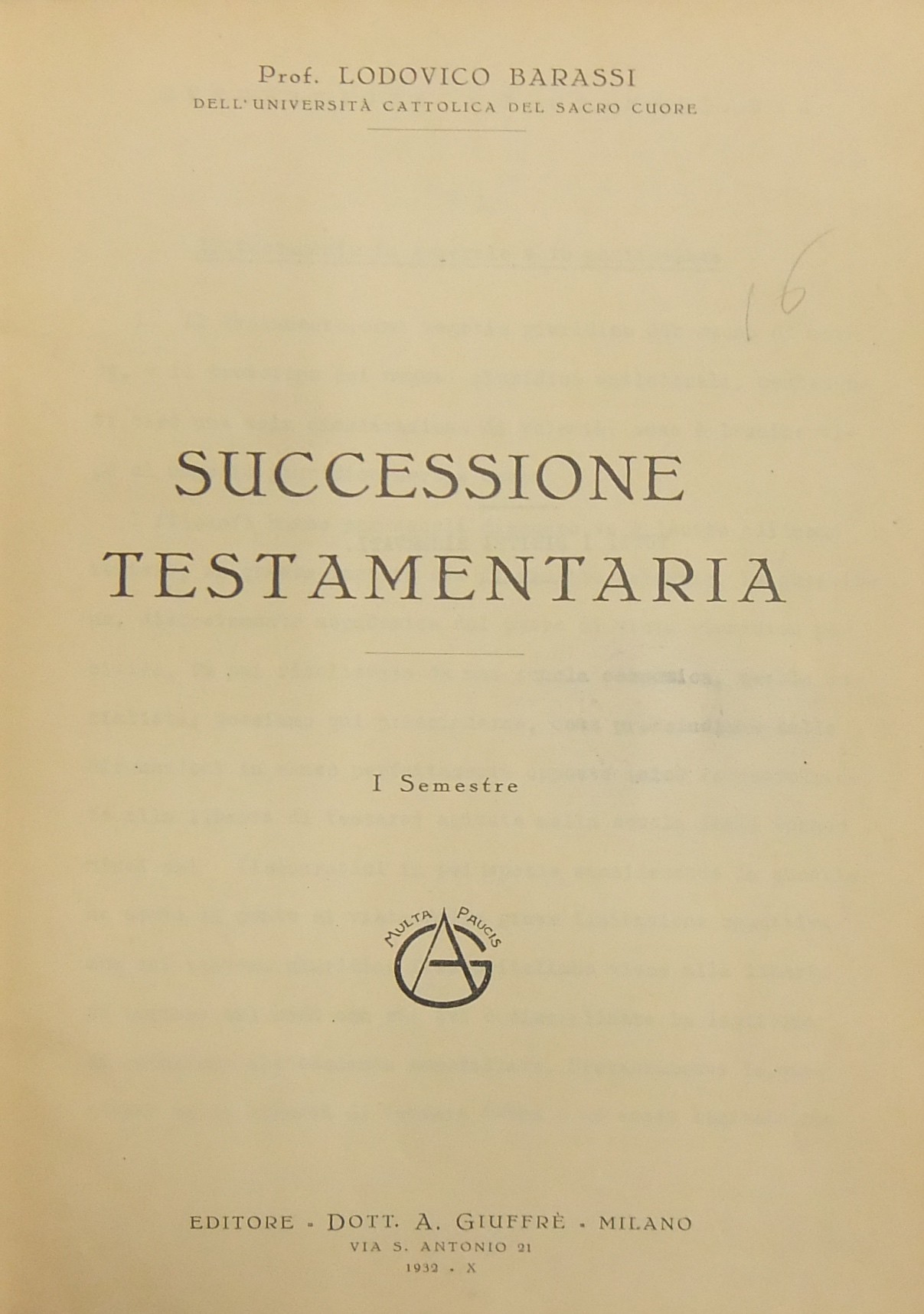 Successione testamentaria. I Semestre