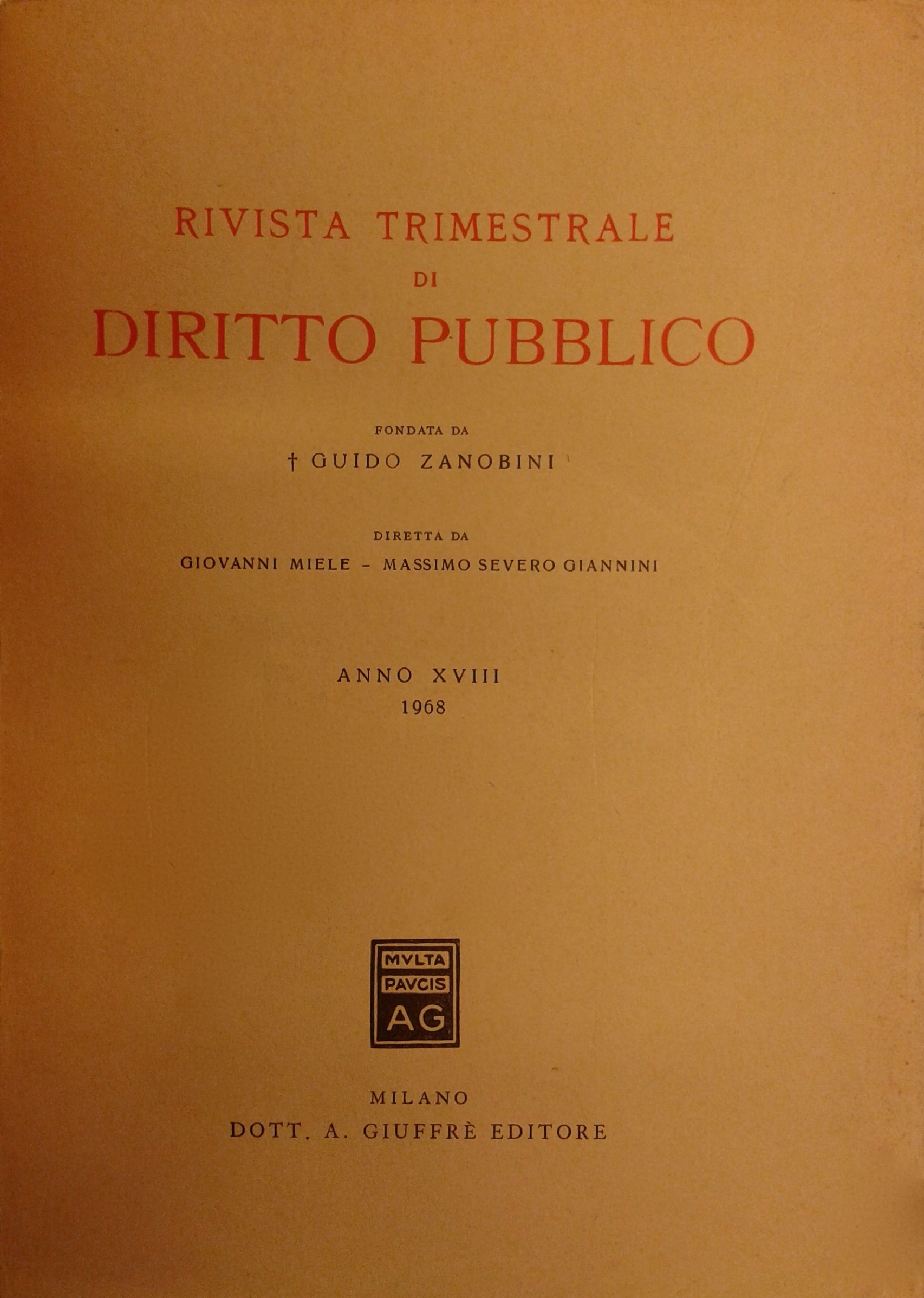 Rivista trimestrale di diritto pubblico.