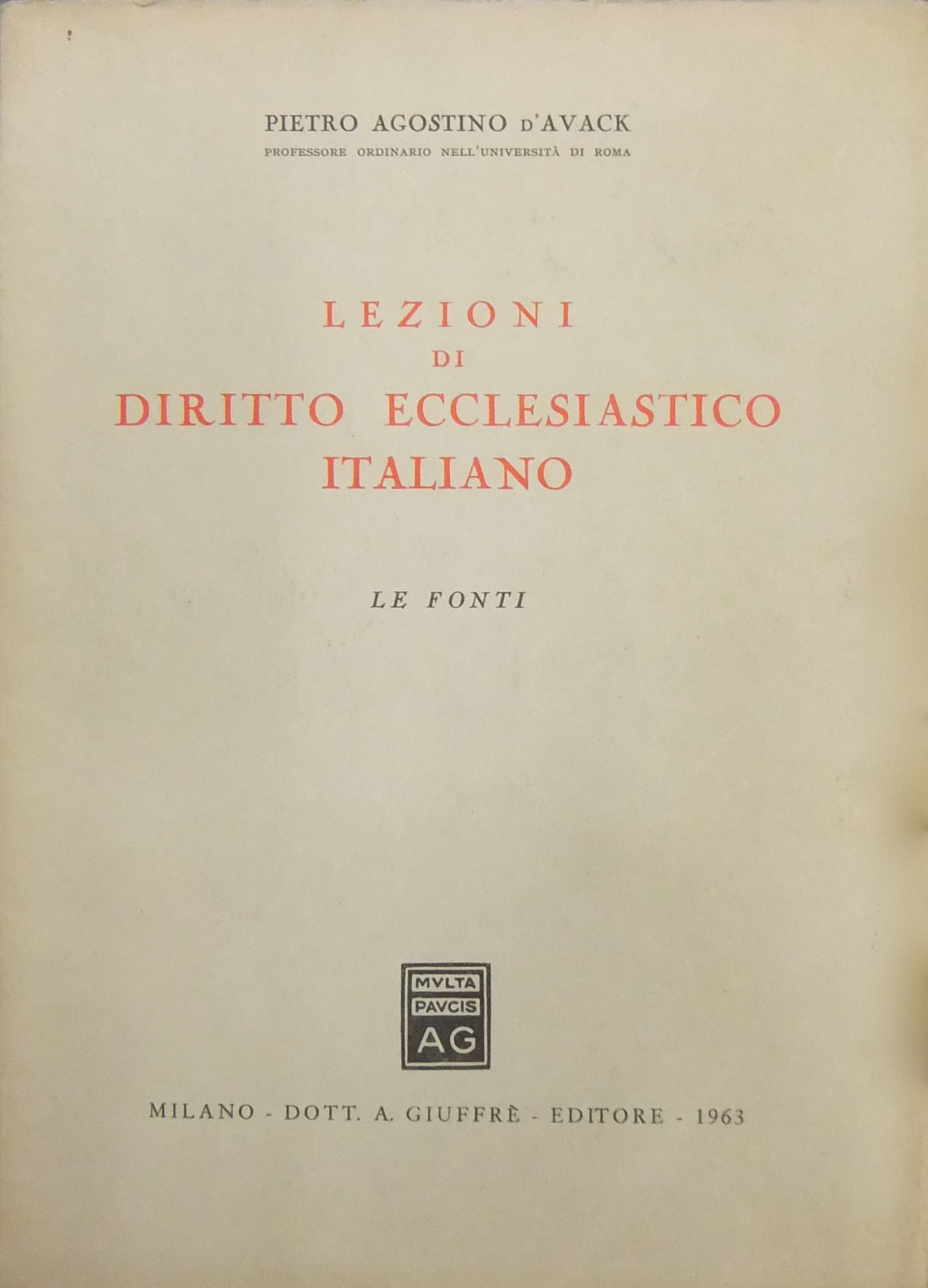 Lezioni di diritto ecclesiastico italiano. Le fonti
