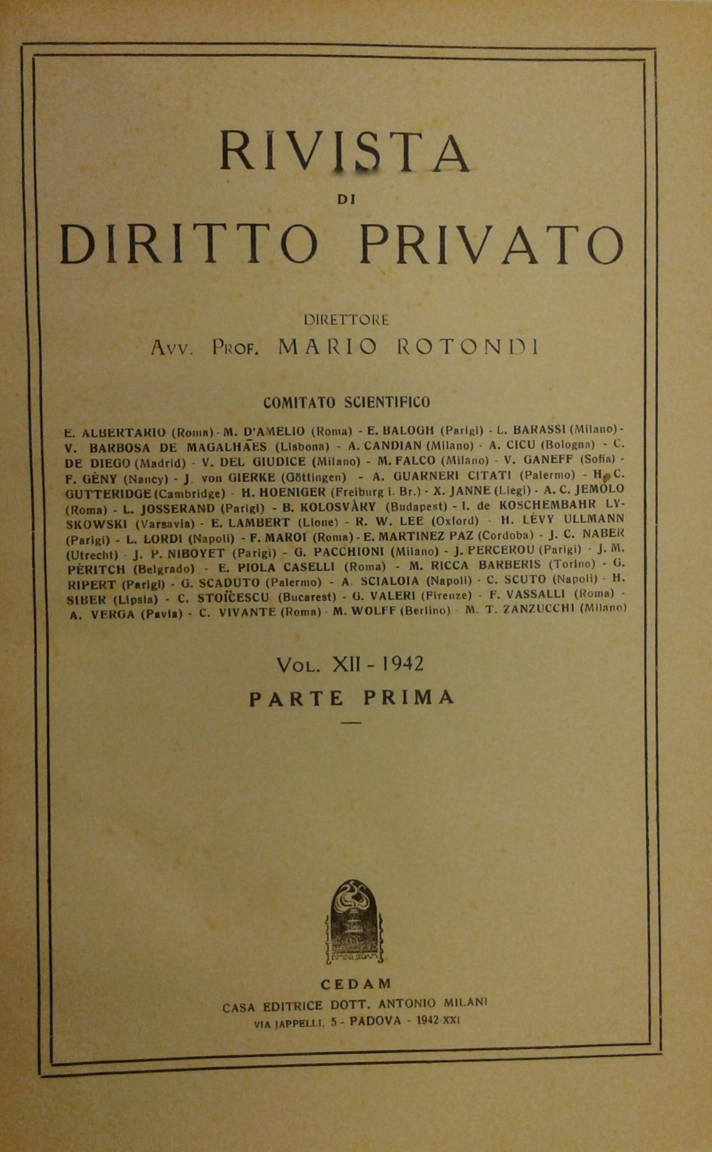 Rivista di diritto privato. Diretta da Mario Rotondi