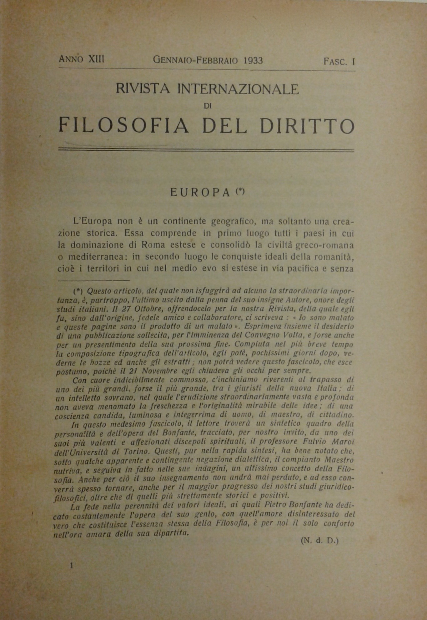 Rivista Internazionale di Filosofia del Diritto. Diretta da G. Del Vecchio