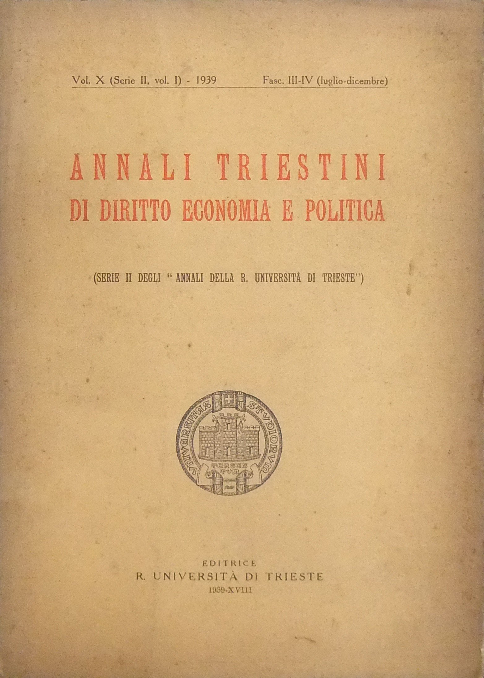 Annali triestini di diritto economia e politica. 