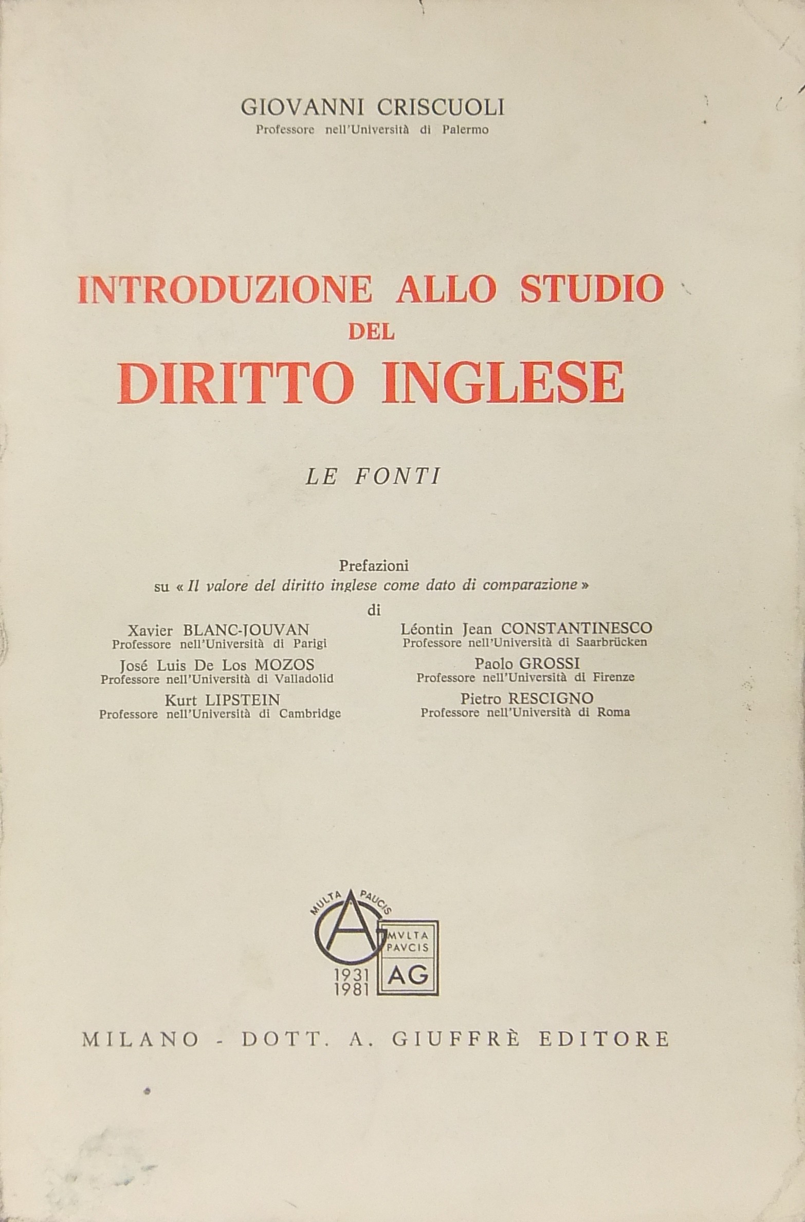 Introduzione allo studio del diritto inglese. Le fonti.