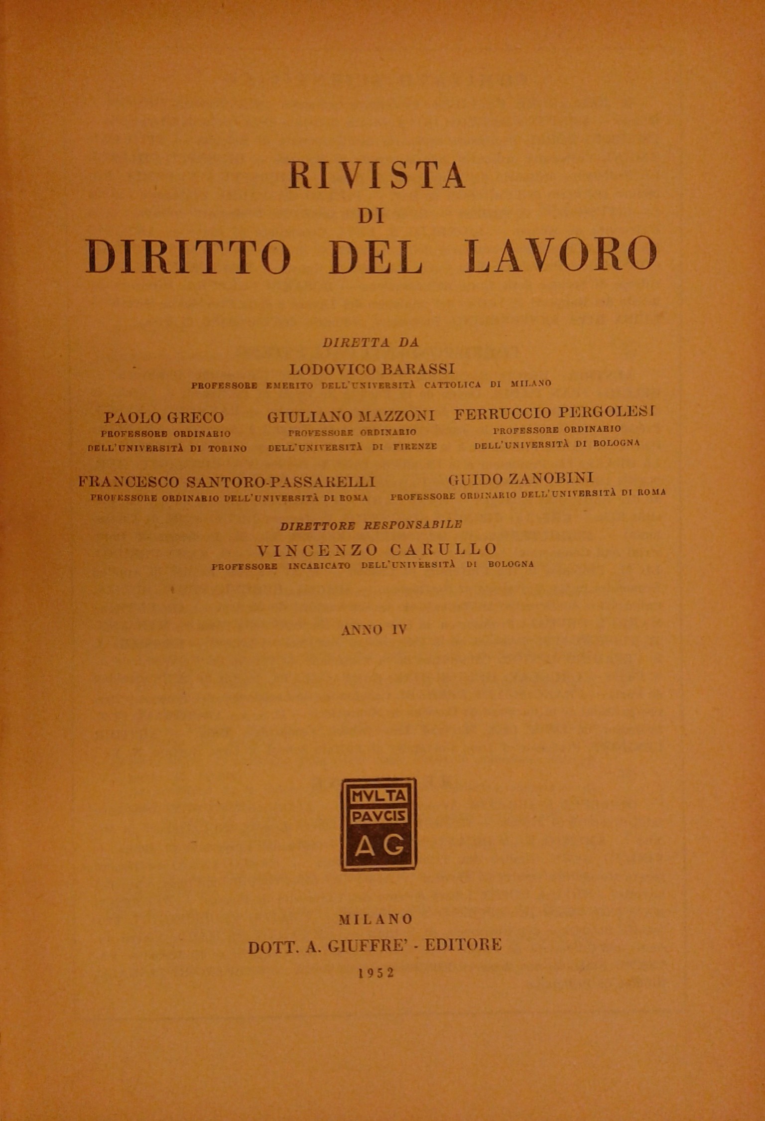 Rivista di diritto del lavoro.
