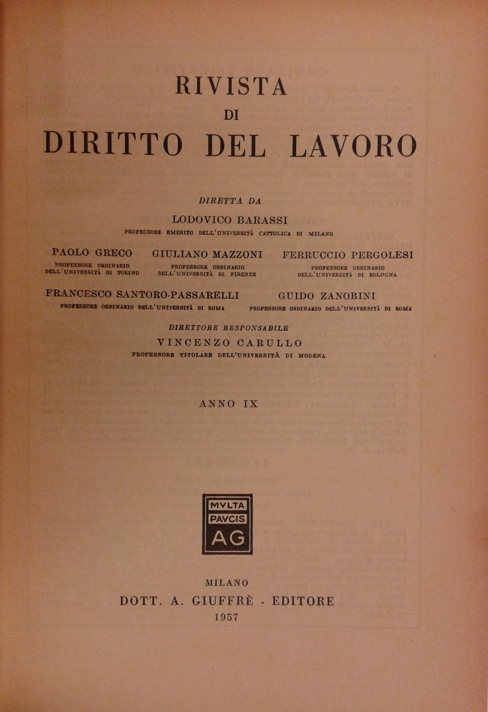 Rivista di diritto del lavoro.