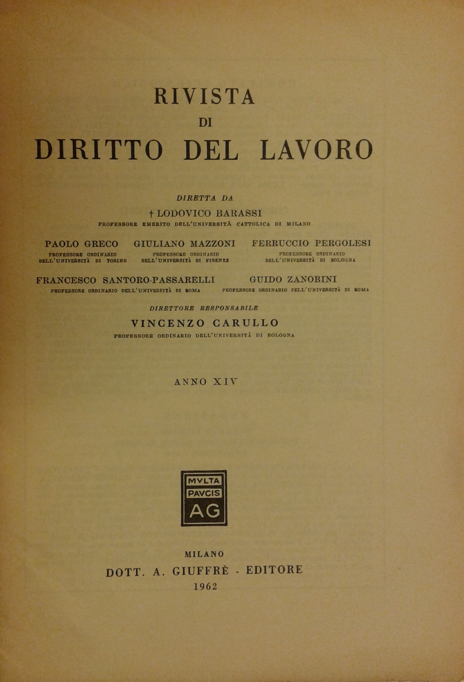 Rivista di diritto del lavoro.