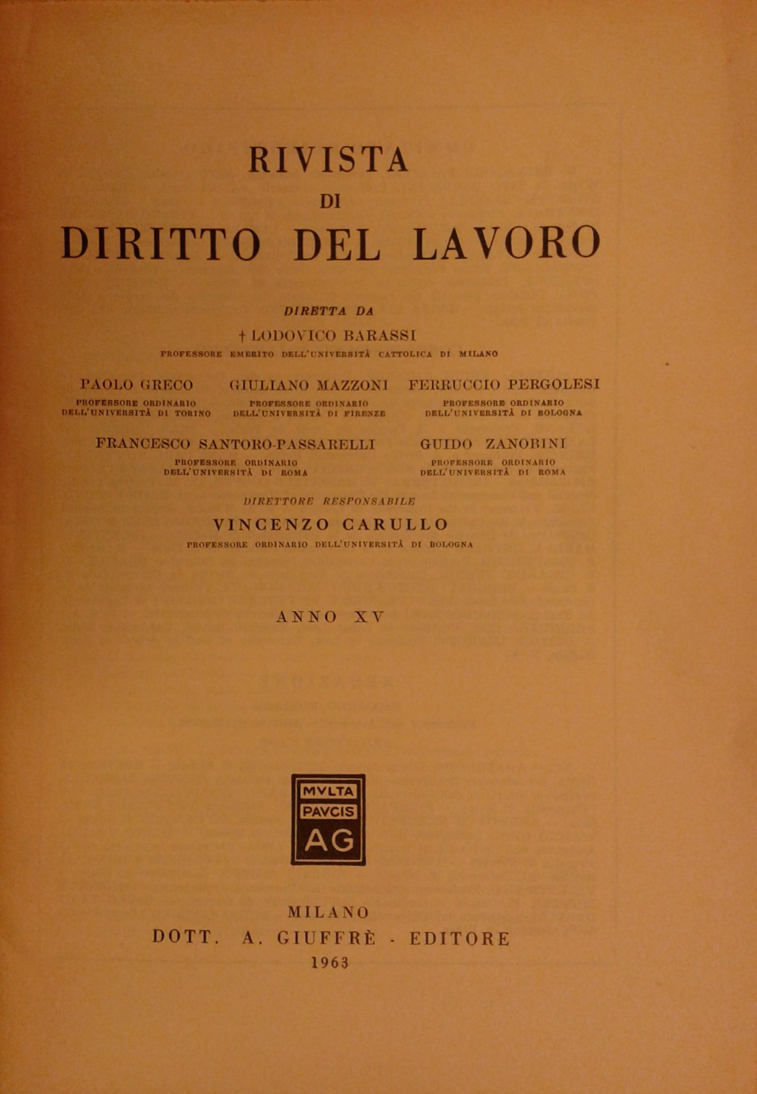 Rivista di diritto del lavoro.