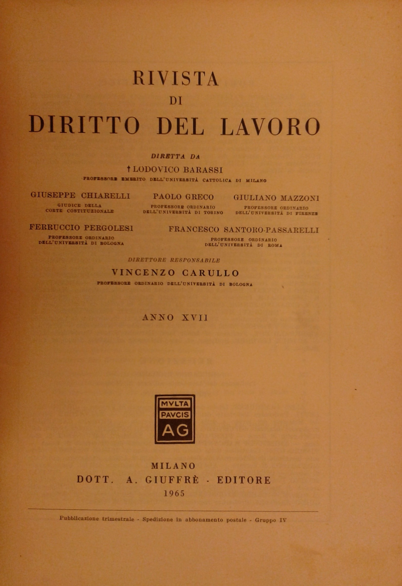 Rivista di diritto del lavoro.