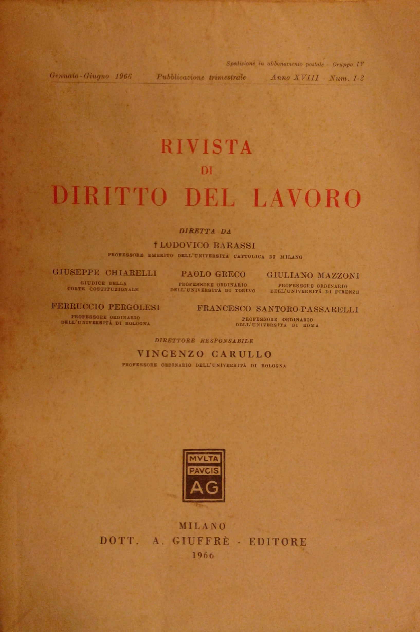 Rivista di diritto del lavoro.