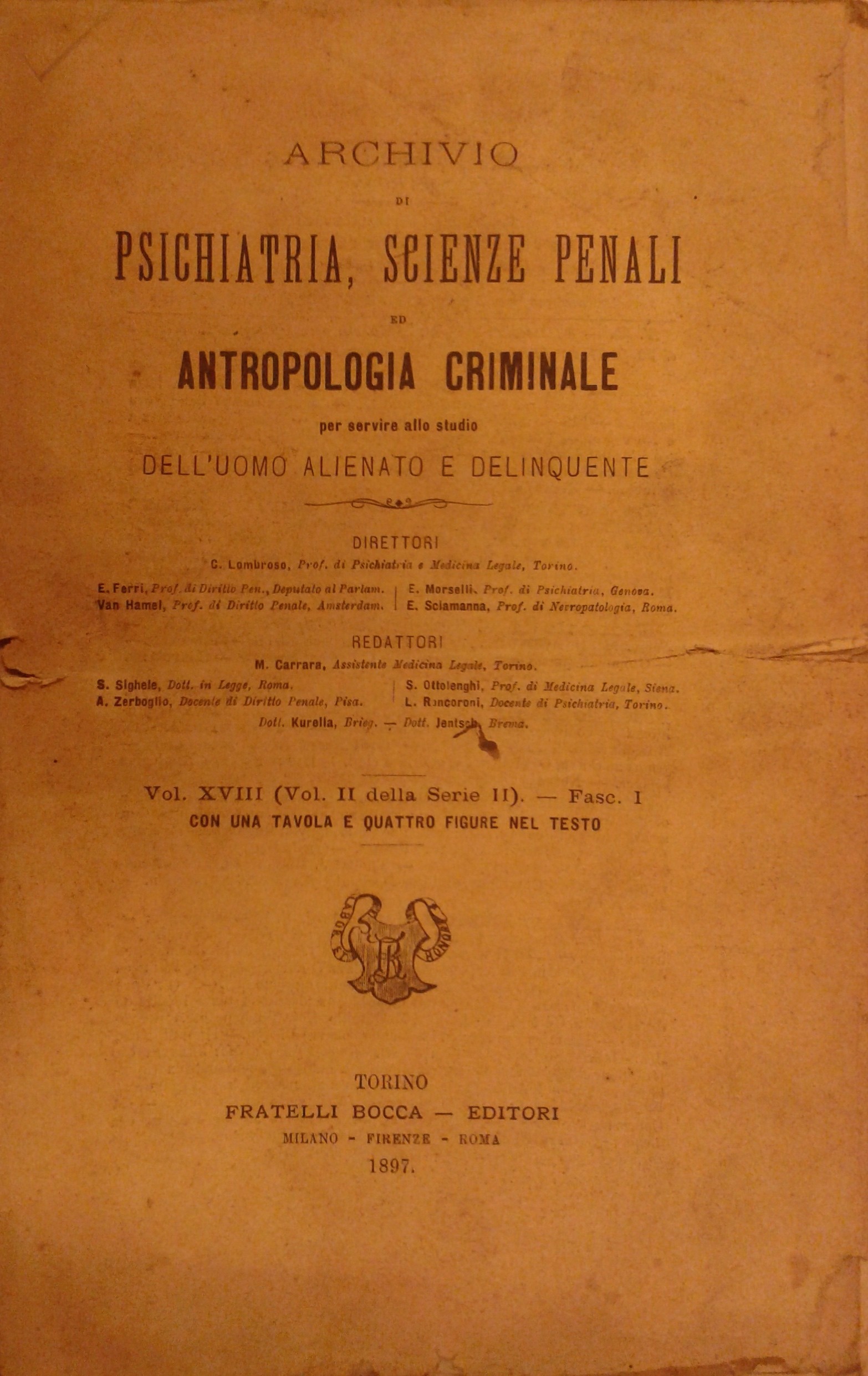Archivio di Psichiatria, Scienze penali, ed Antropologia criminale 