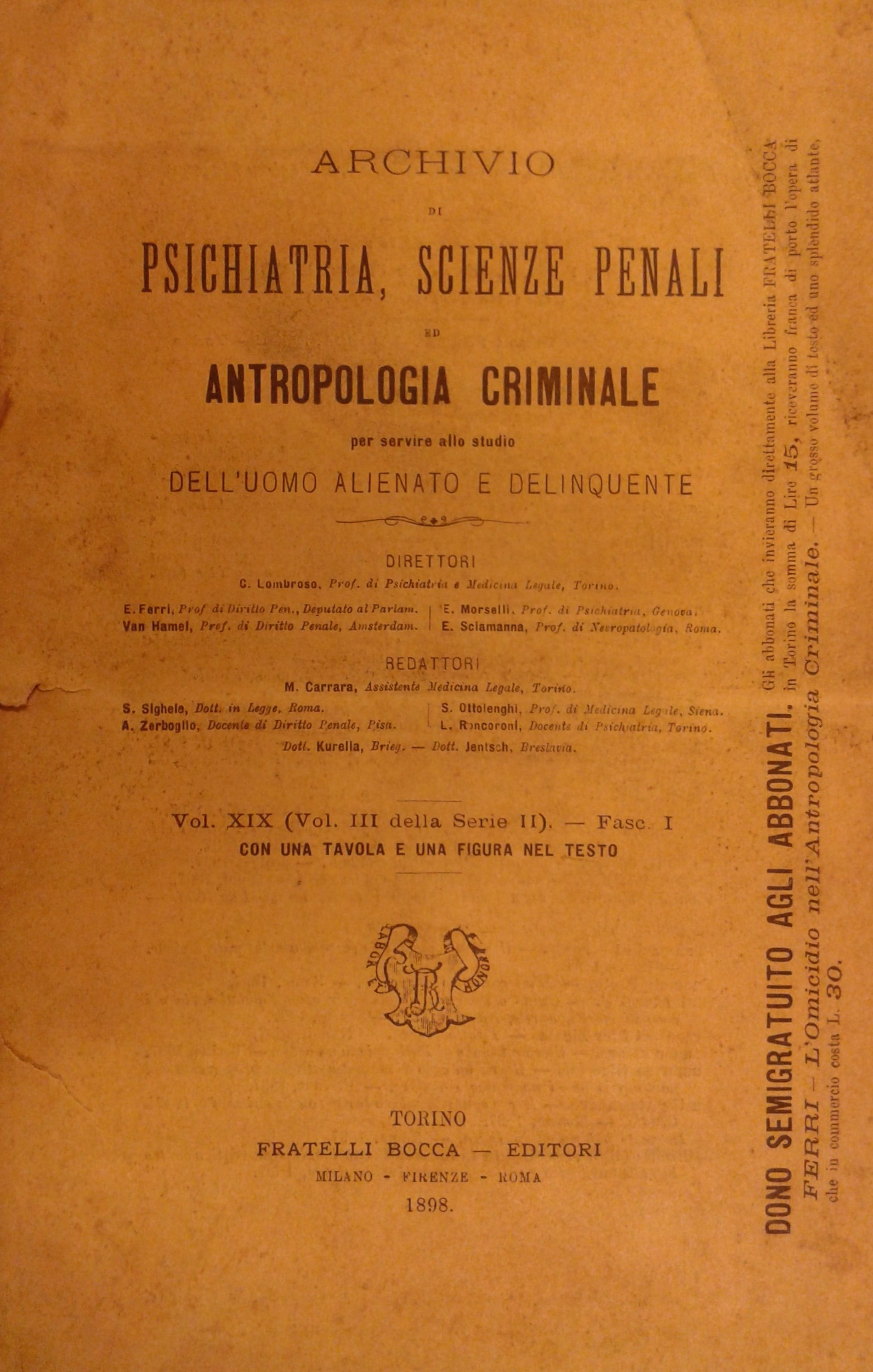 Archivio di Psichiatria, Scienze penali, ed Antropologia criminale 