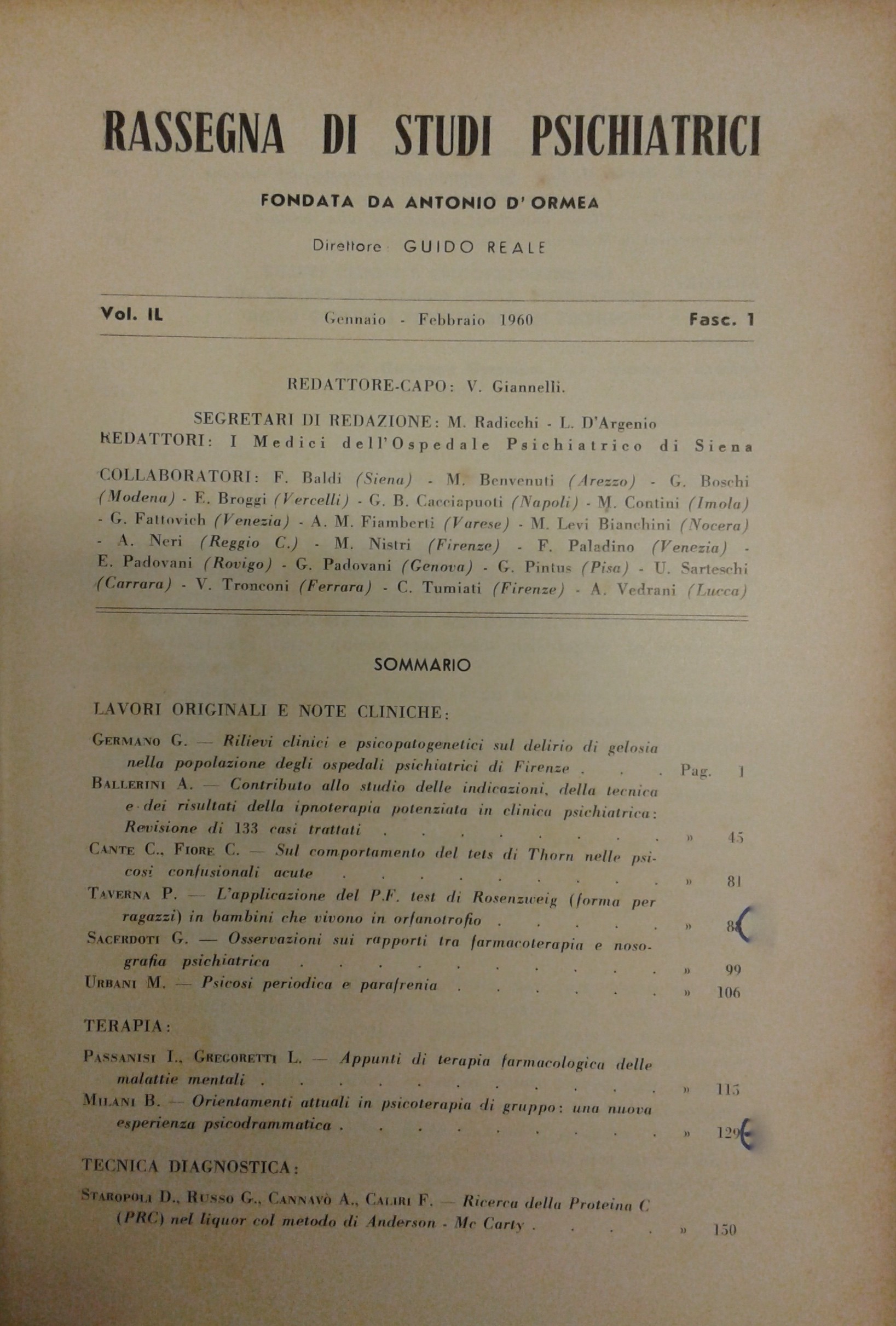Rassegna di studi psichiatrici. Diretta da Antonio D'Ormea.