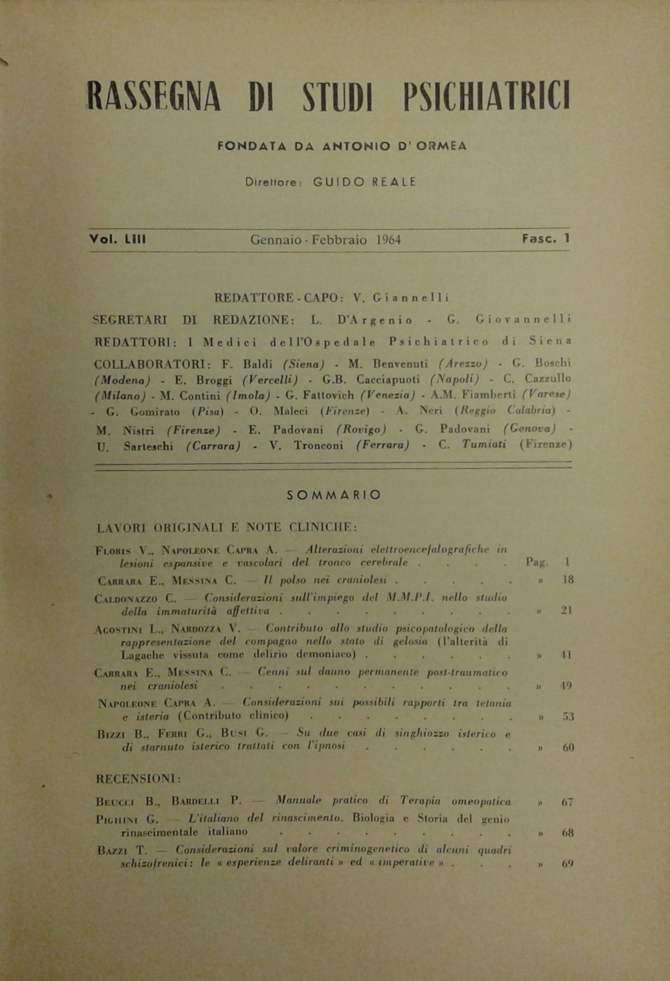 Rassegna di studi psichiatrici. Diretta da Antonio D'Ormea.