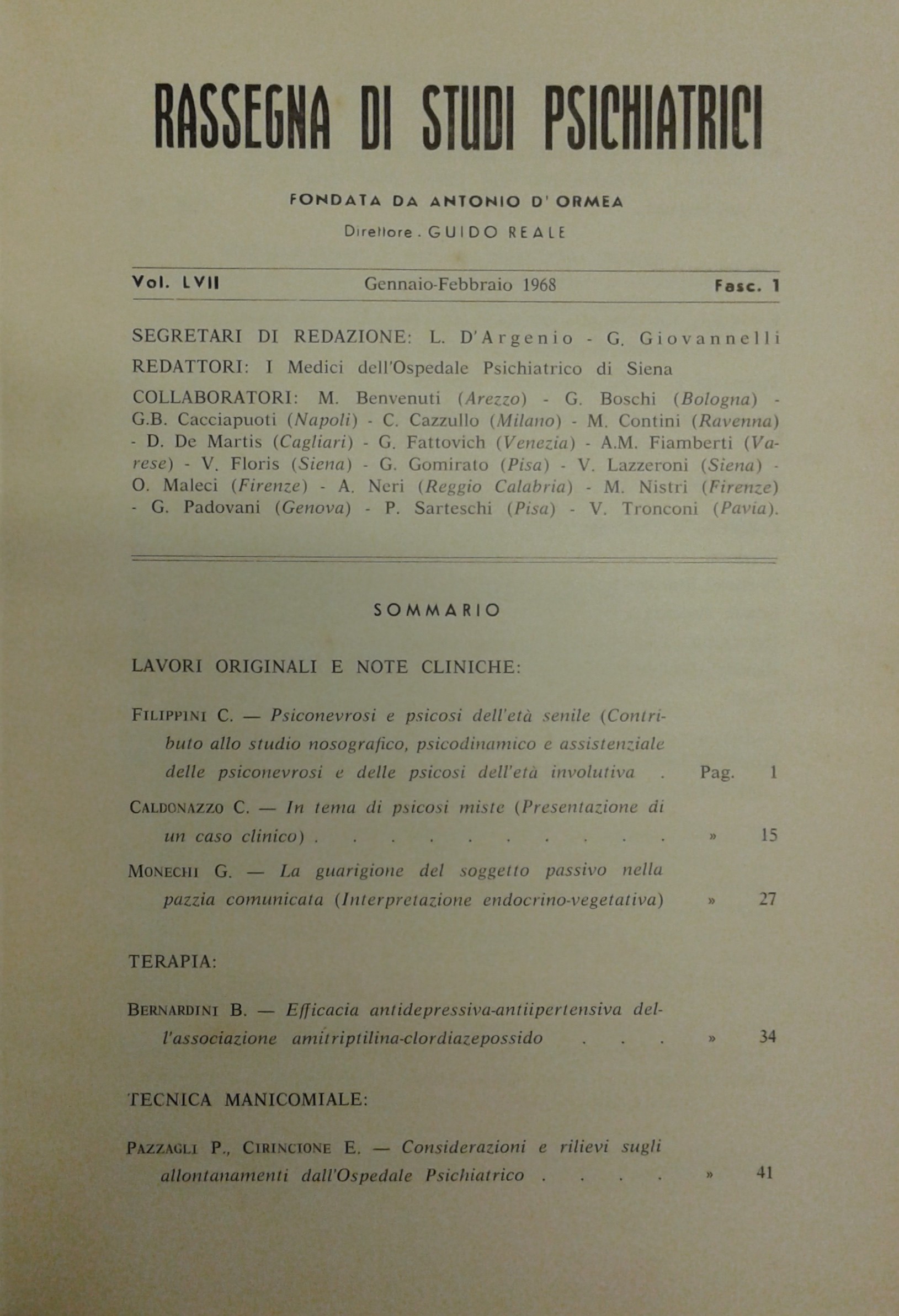 Rassegna di studi psichiatrici. Diretta da Antonio D'Ormea.