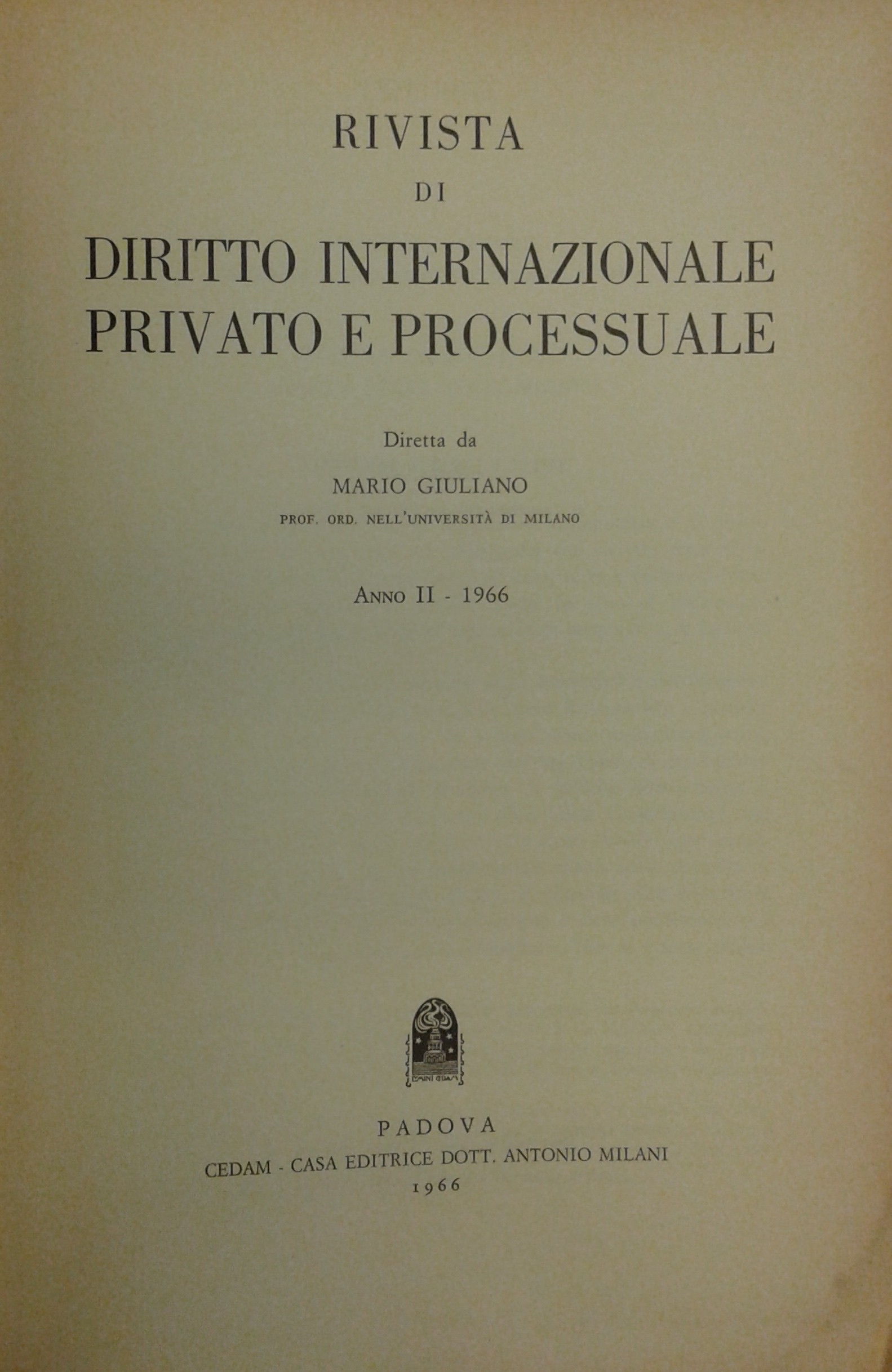 Rivista di diritto internazionale privato e processuale.