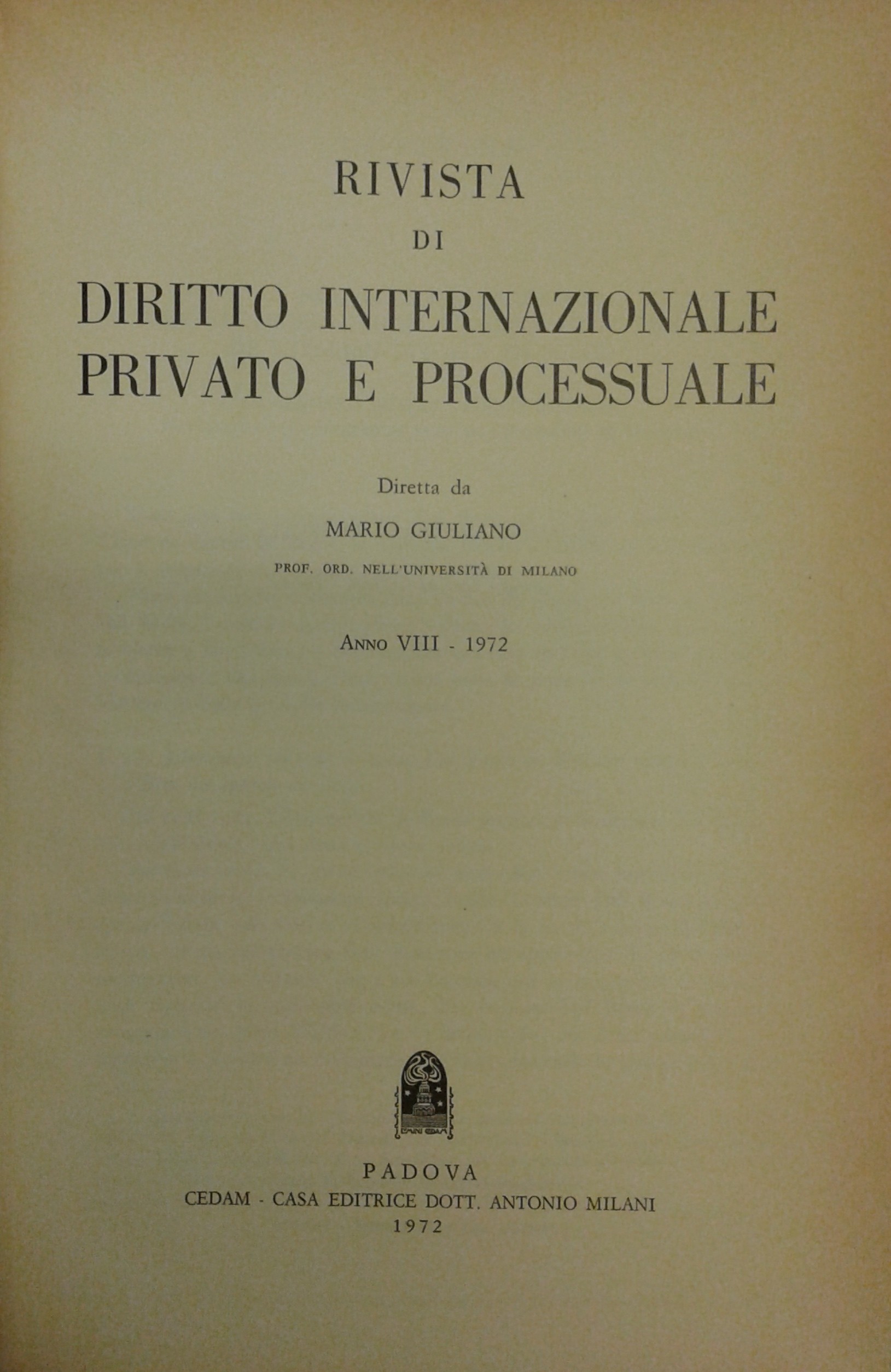 Rivista di diritto internazionale privato e processuale.
