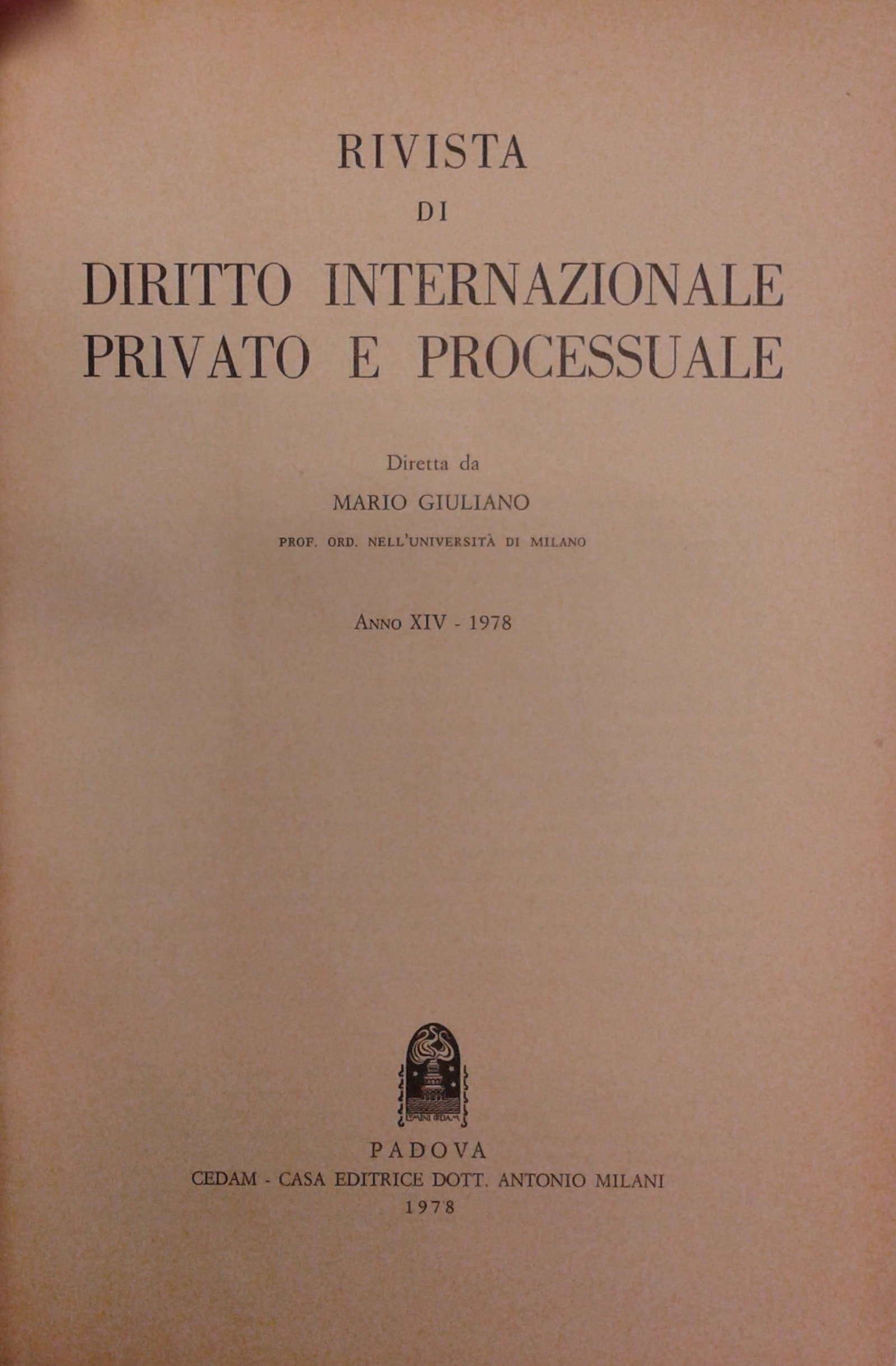 Rivista di diritto internazionale privato e processuale.