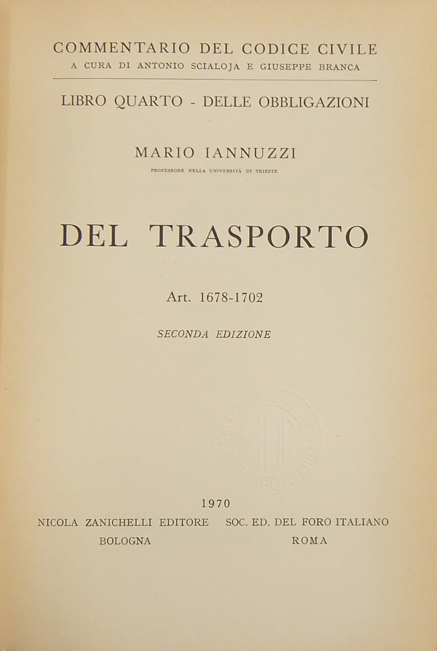 Del trasporto. Art. 1678-1702