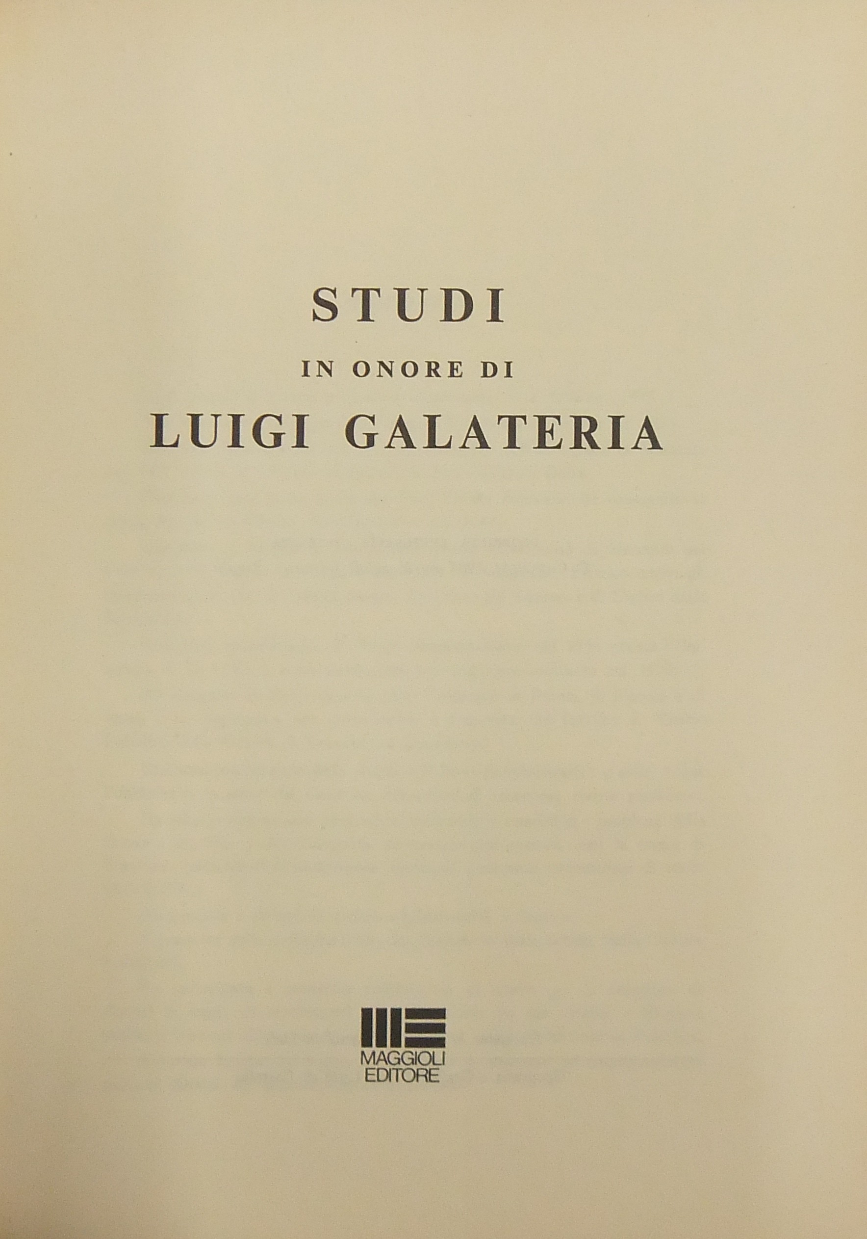 Studi in onore di Luigi Galateria