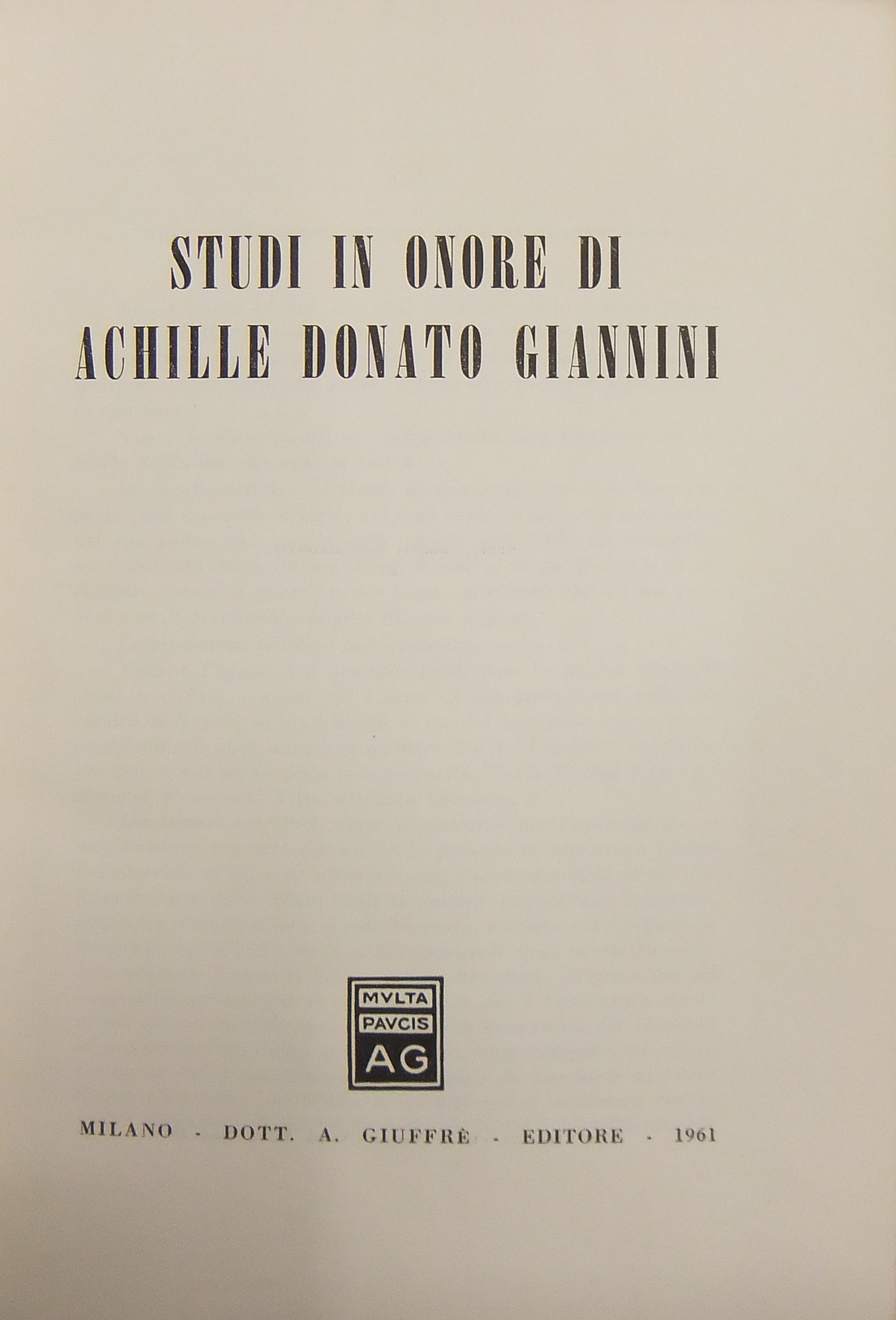 Studi in onore di Achille Donato Giannini