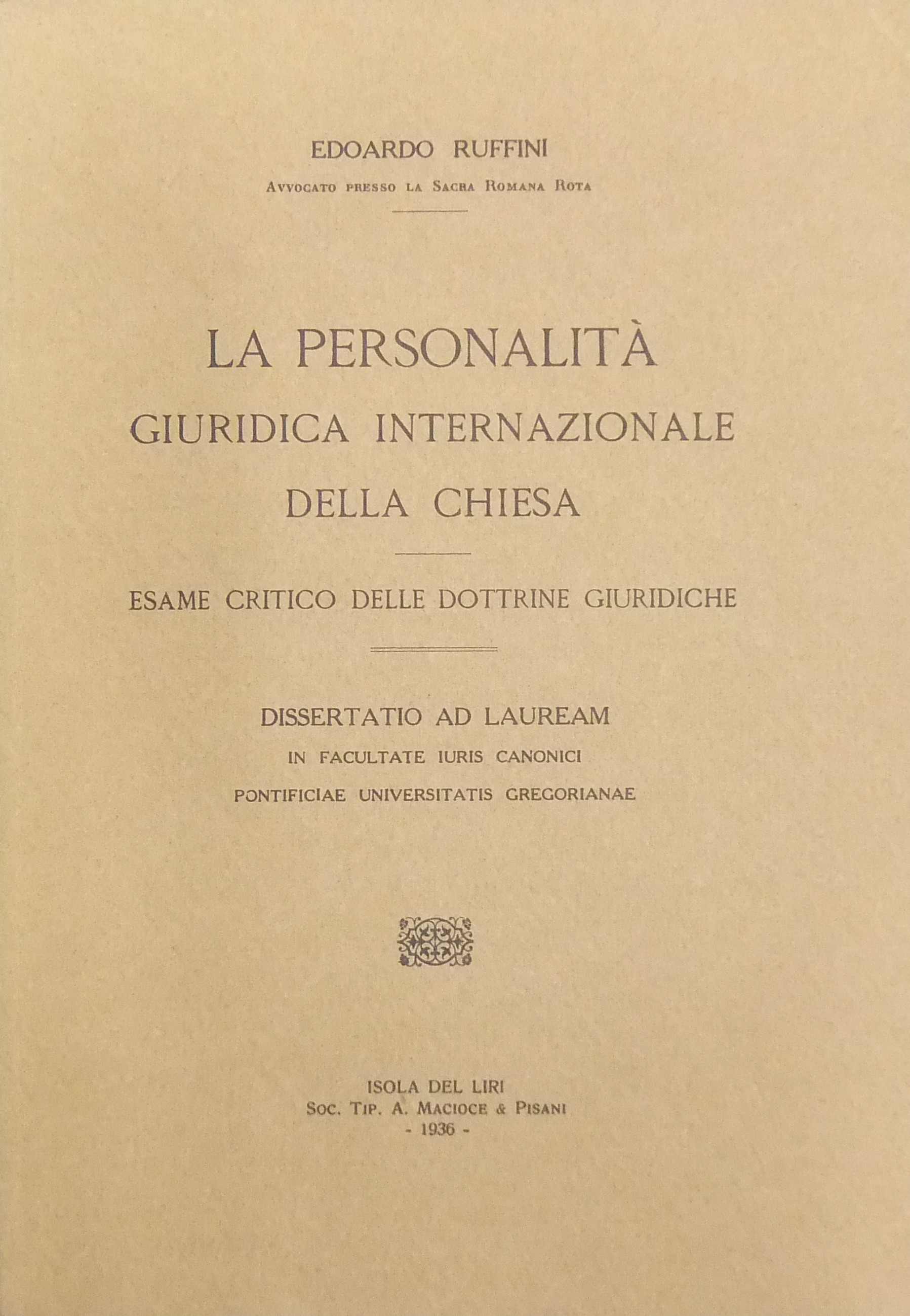 La personalità giuridica internazionale della chiesa