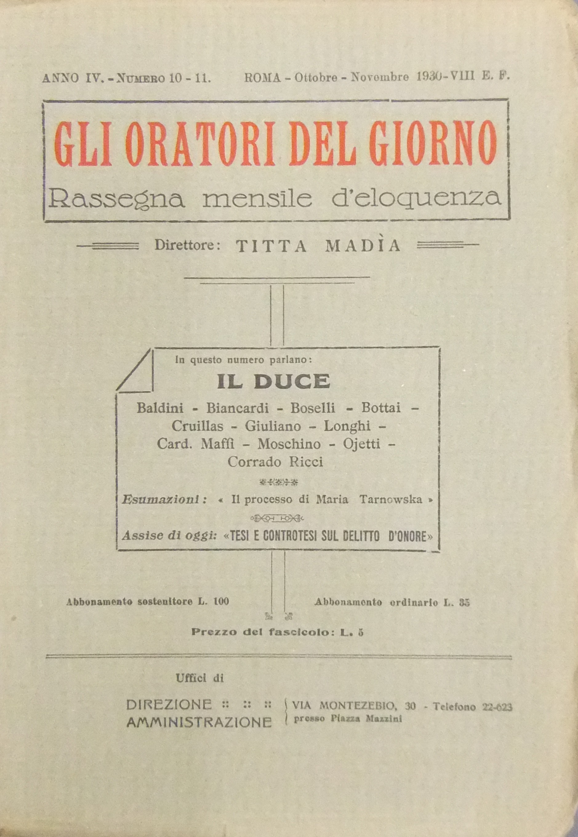 Gli oratori del giorno. Rassegna mensile d'eloquenza. Anno IV - Numero 9. Settembre 1930. 